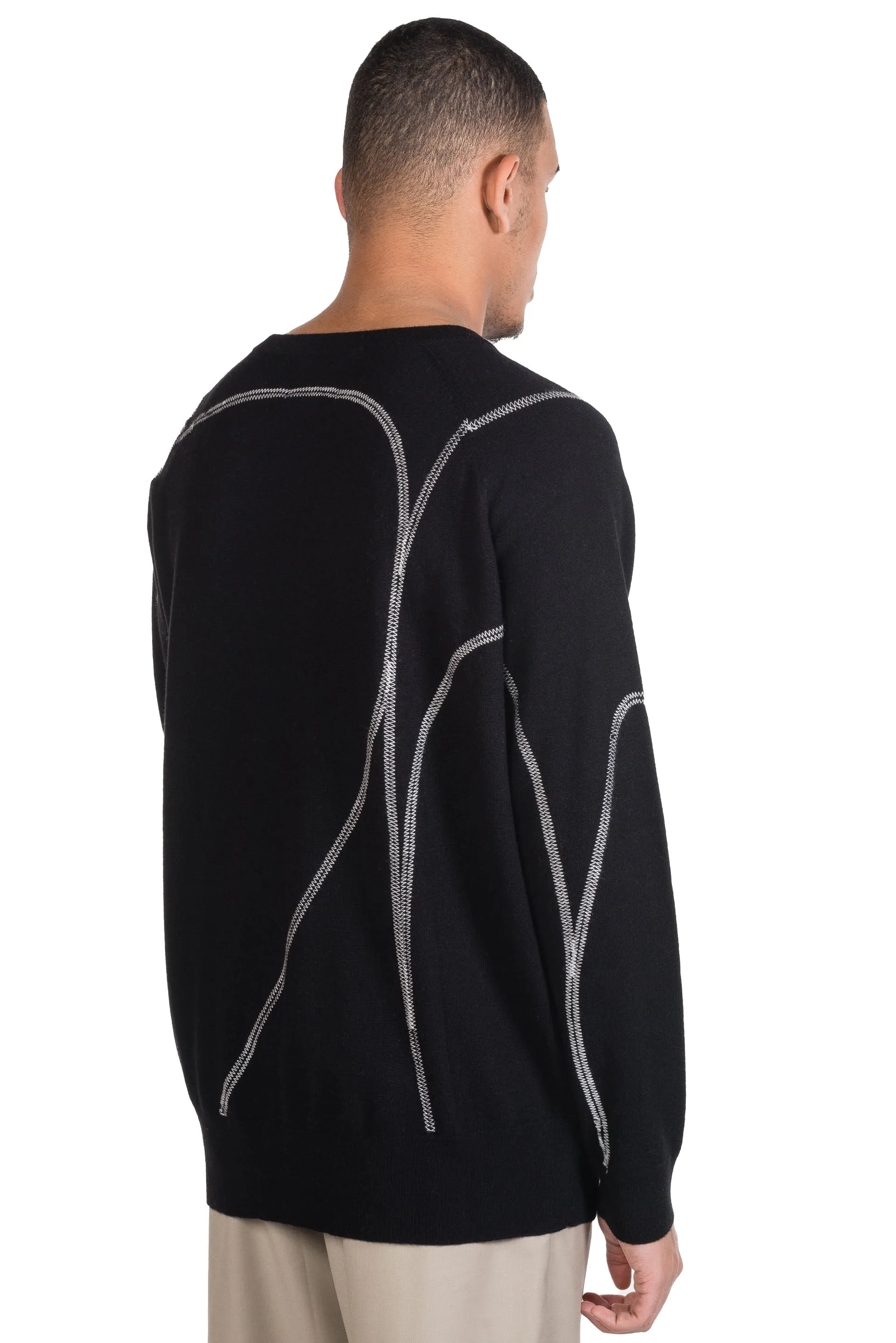 Black Curvilinear Embroidery Knit