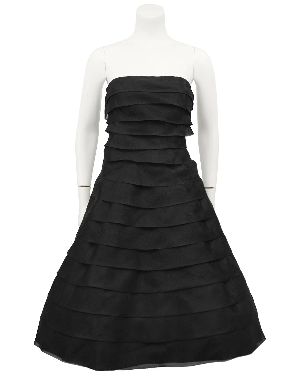 Black Tiered Chiffon Strapless Cocktail Dress