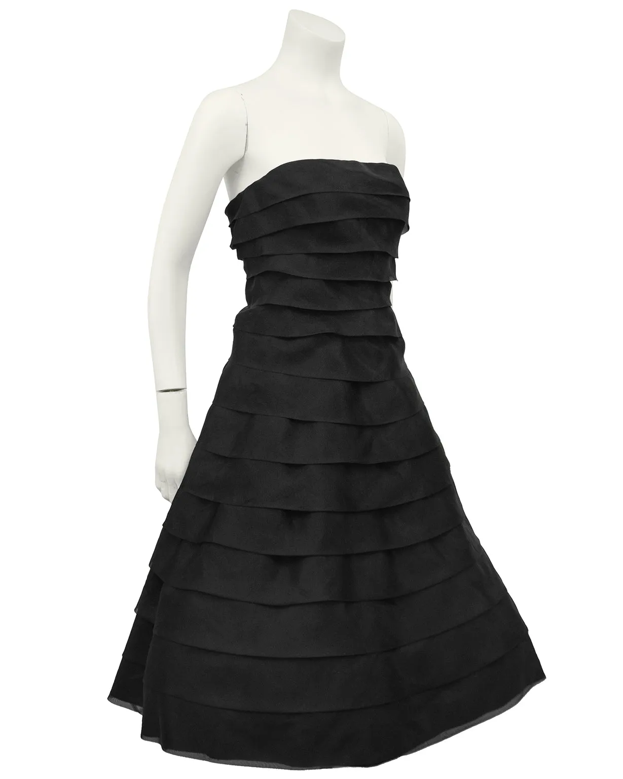 Black Tiered Chiffon Strapless Cocktail Dress