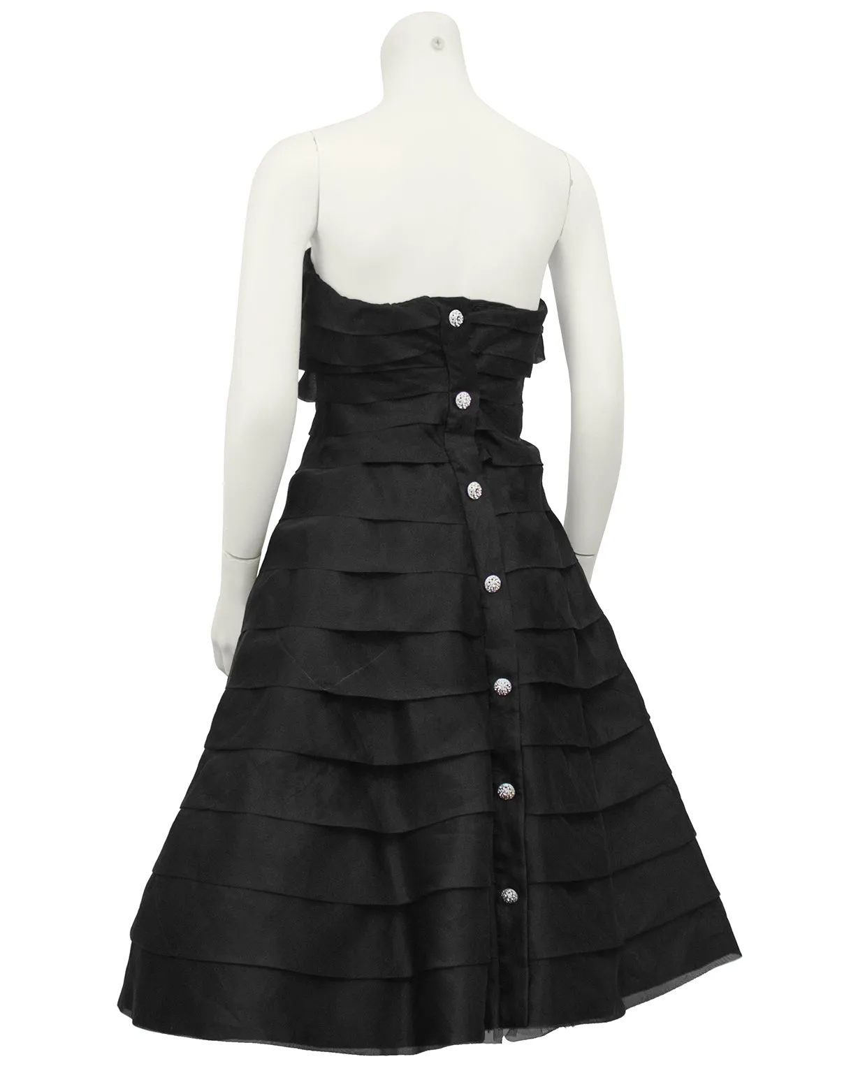 Black Tiered Chiffon Strapless Cocktail Dress