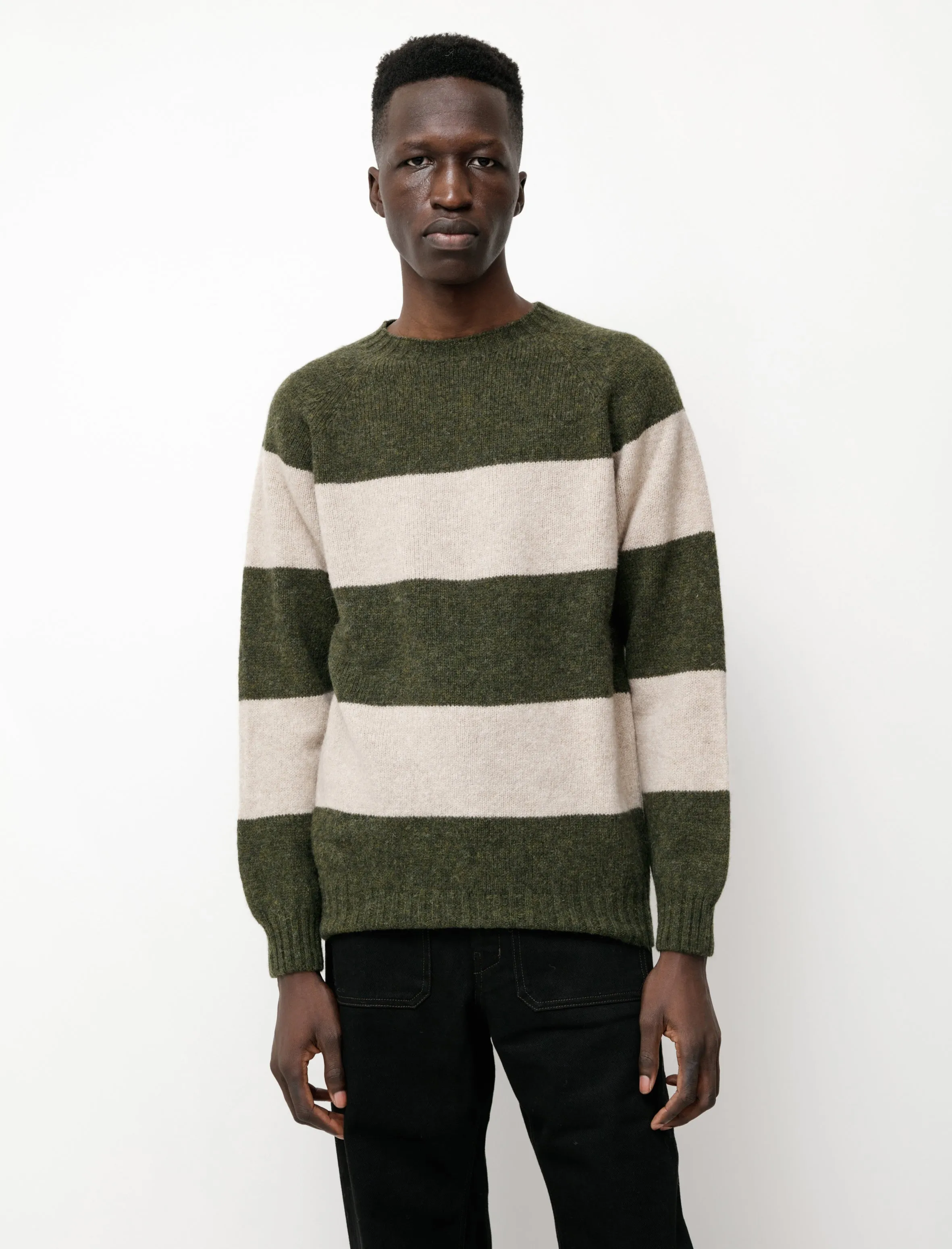 Block Stripe Shetland Sweater Pine Oatmilk