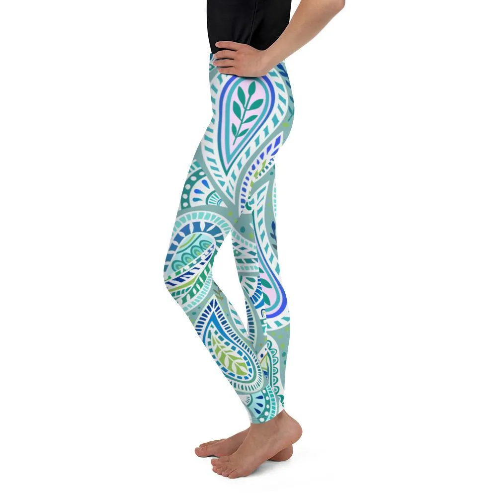 Blue and Green Paisley Youth Leggings