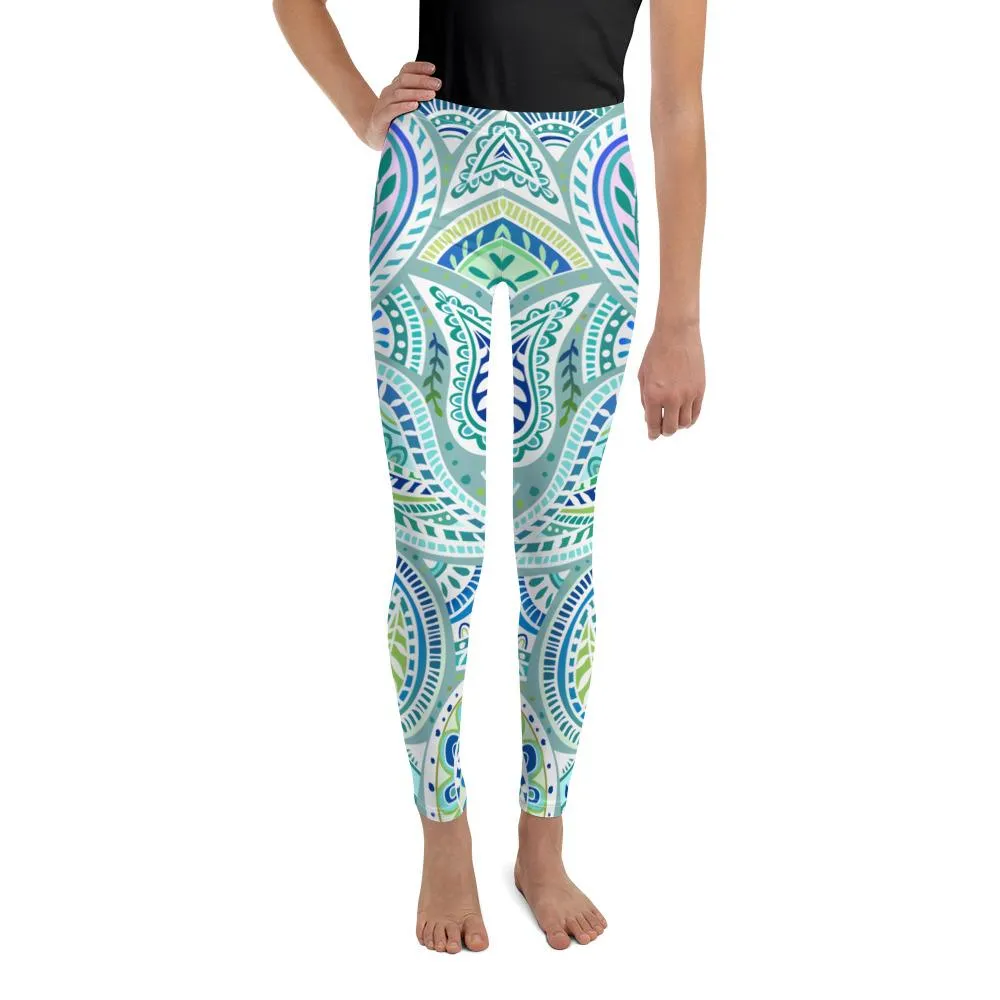 Blue and Green Paisley Youth Leggings