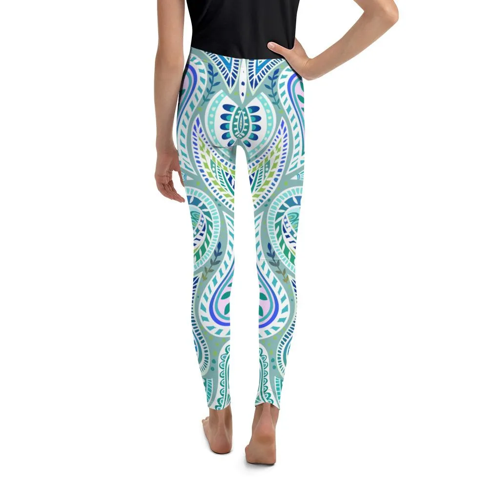 Blue and Green Paisley Youth Leggings