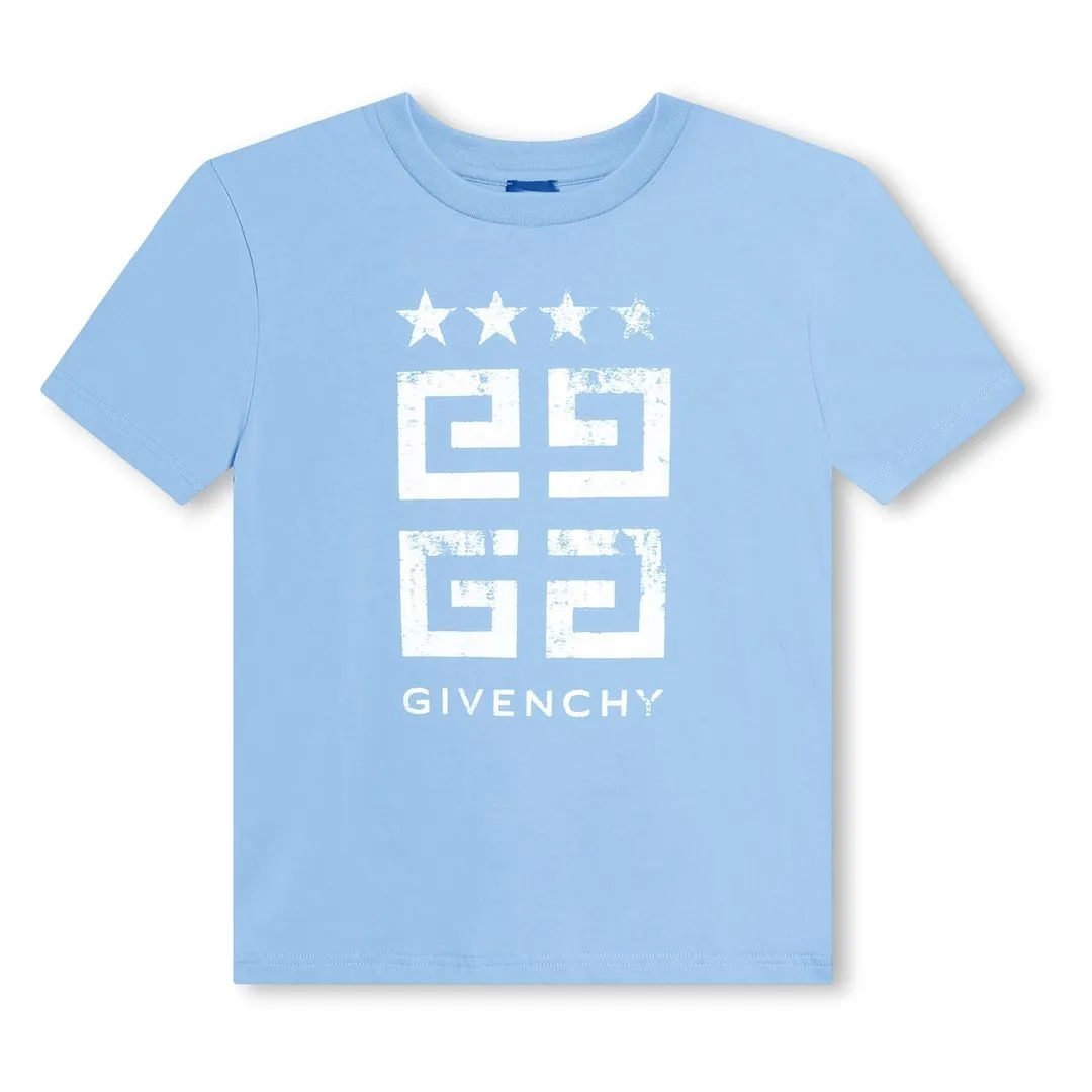 Blue Logo Print Cotton T-Shirt