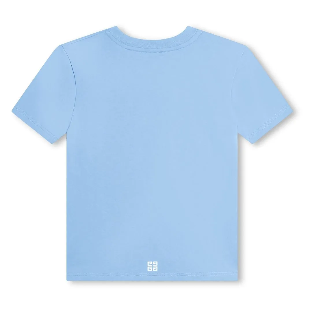 Blue Logo Print Cotton T-Shirt