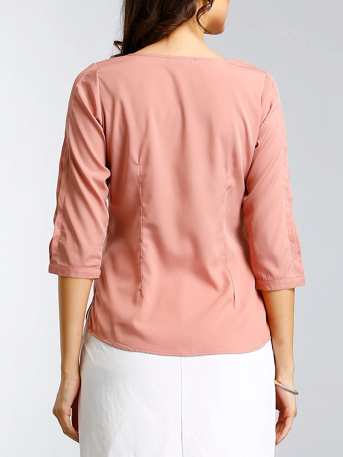 Boat Neck Top With Pleated Sleeves - Pink