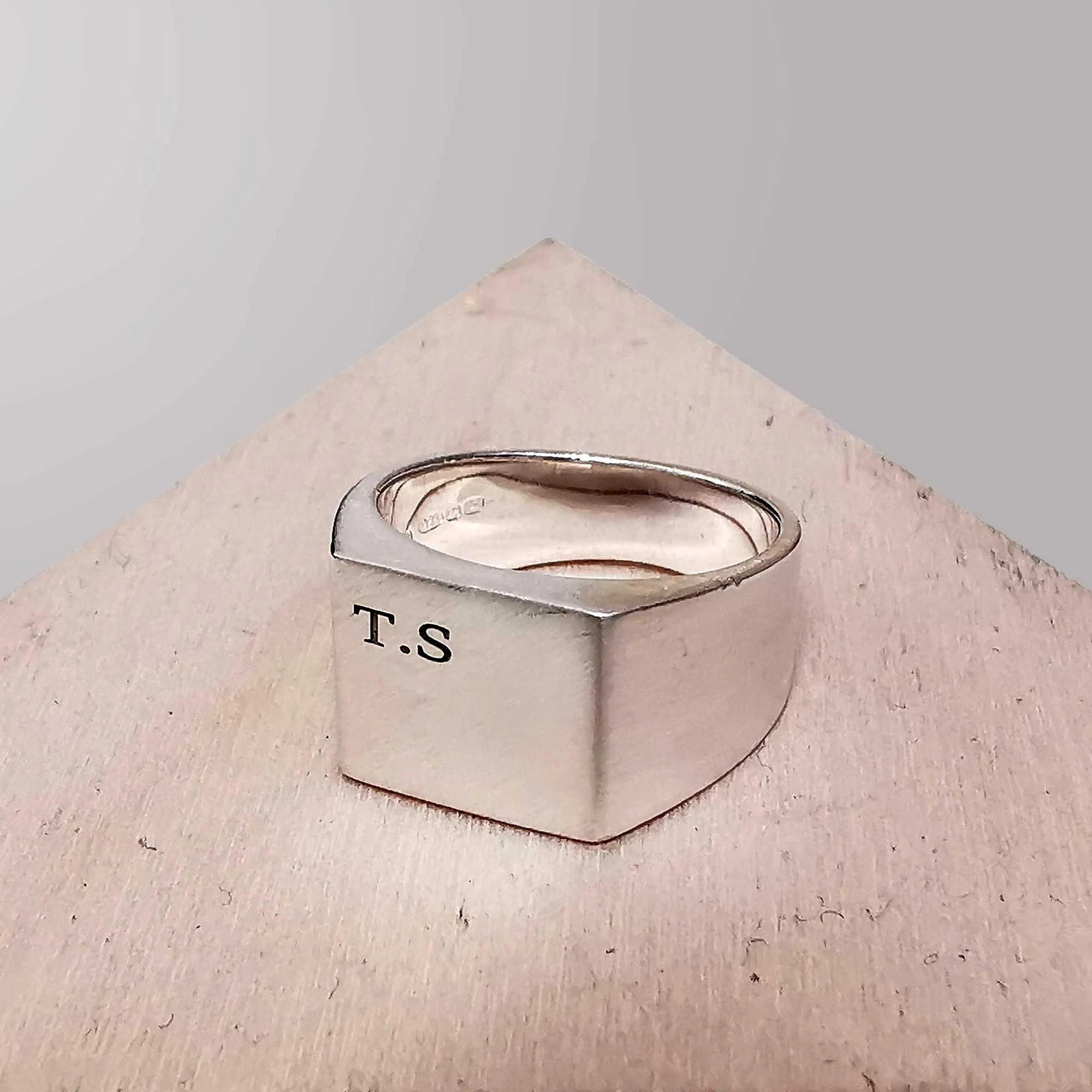 Bold Initials Personalised Square Silver Signet Ring