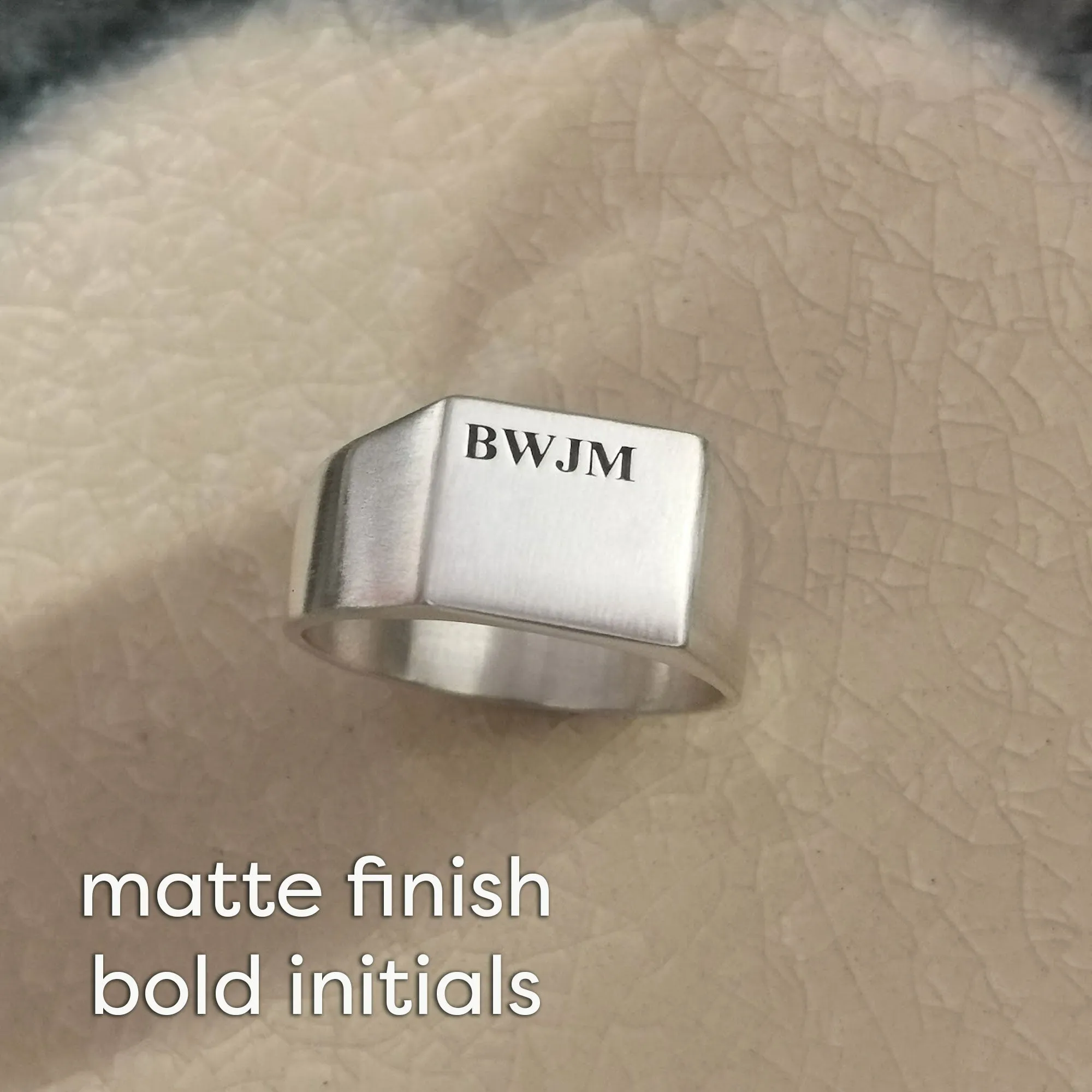 Bold Initials Personalised Square Silver Signet Ring