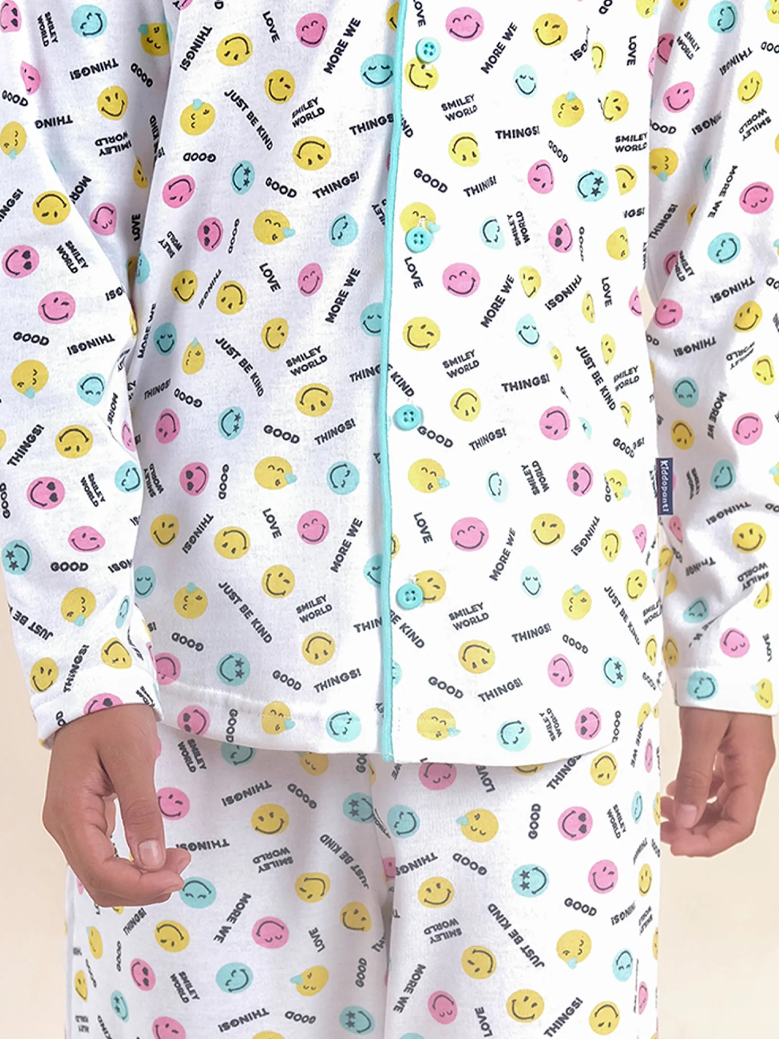 Boys Cotton All Over Printed Front Open Shirt With Pajama Night Set