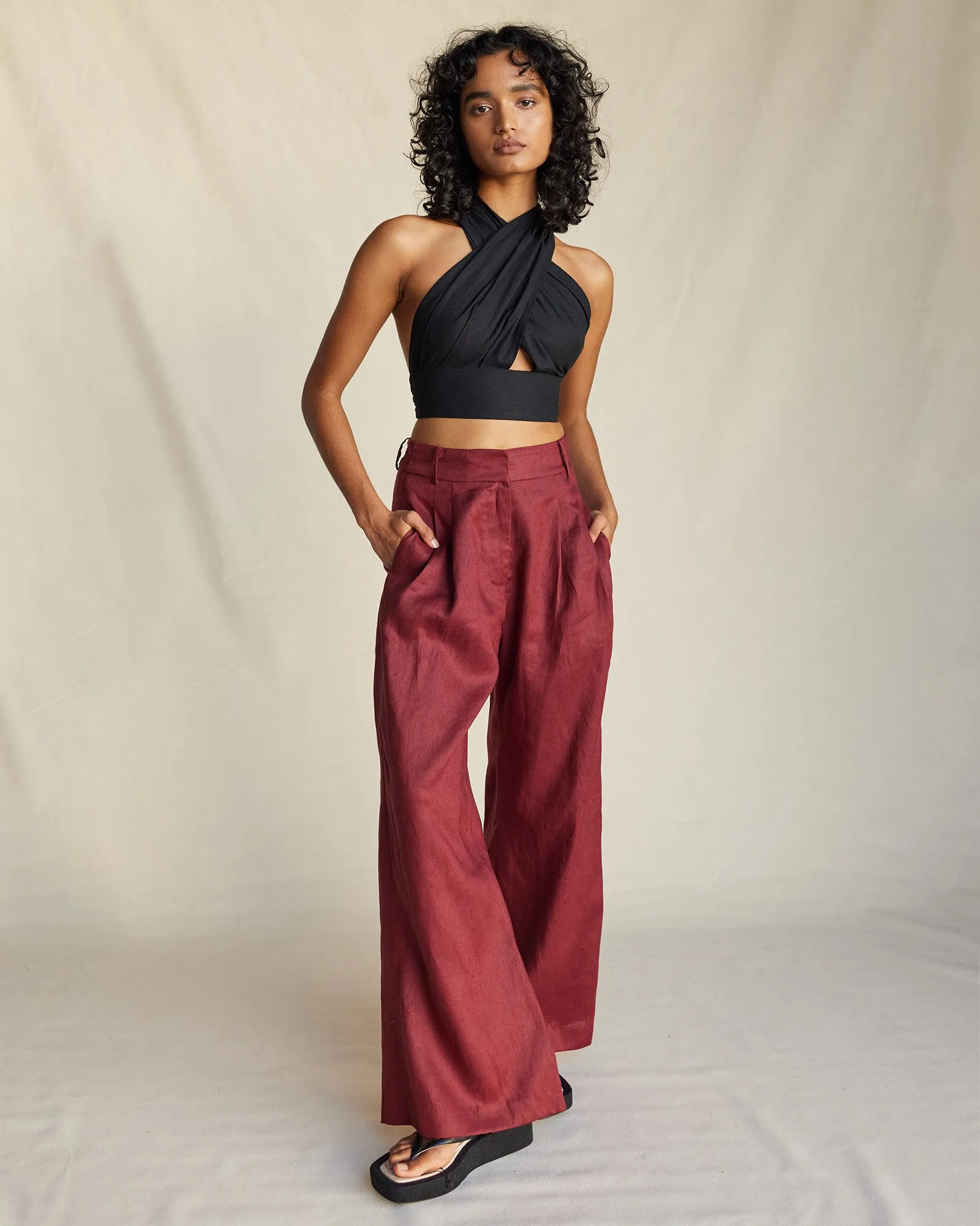 Bridgette Linen Pant - Merlot