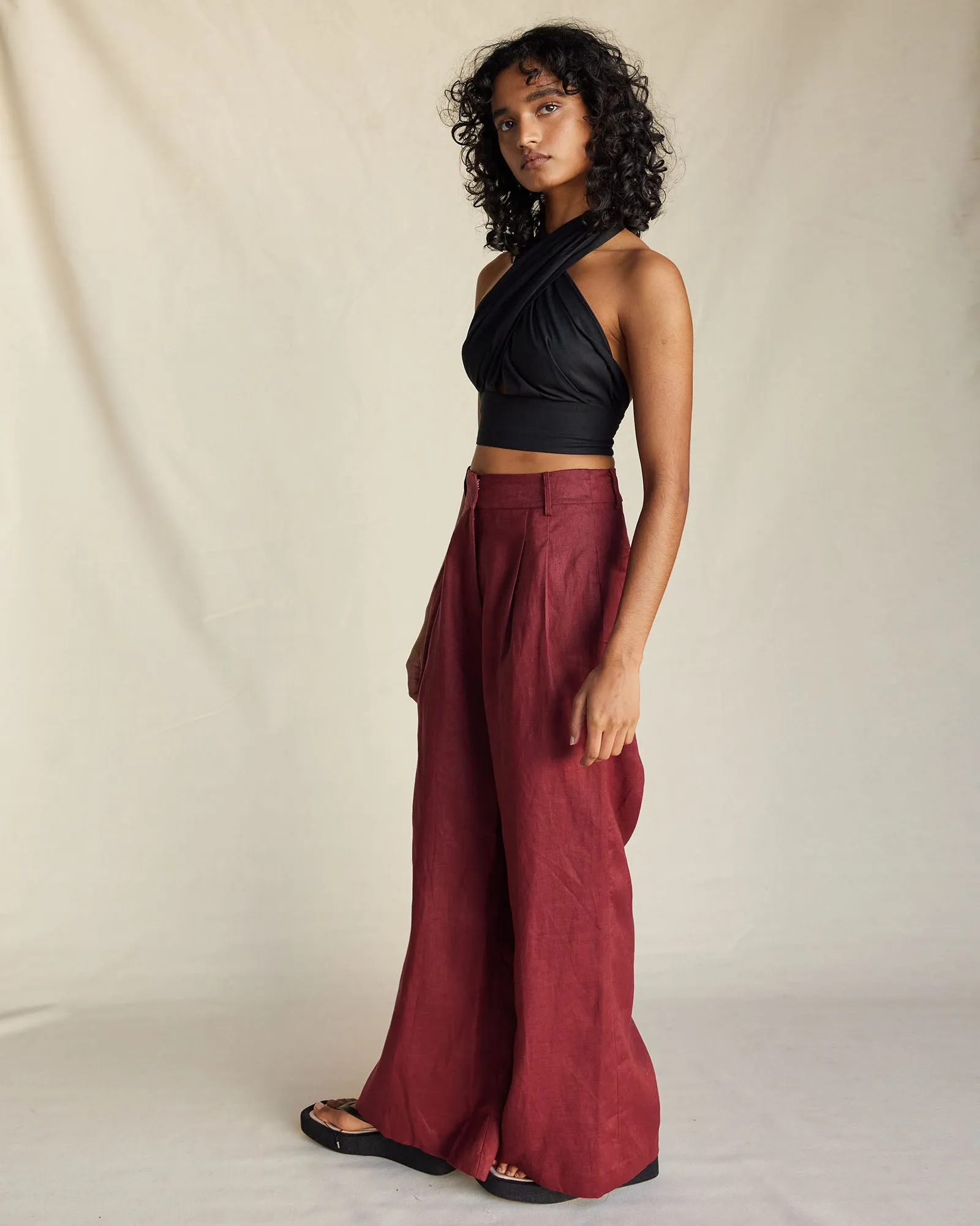 Bridgette Linen Pant - Merlot