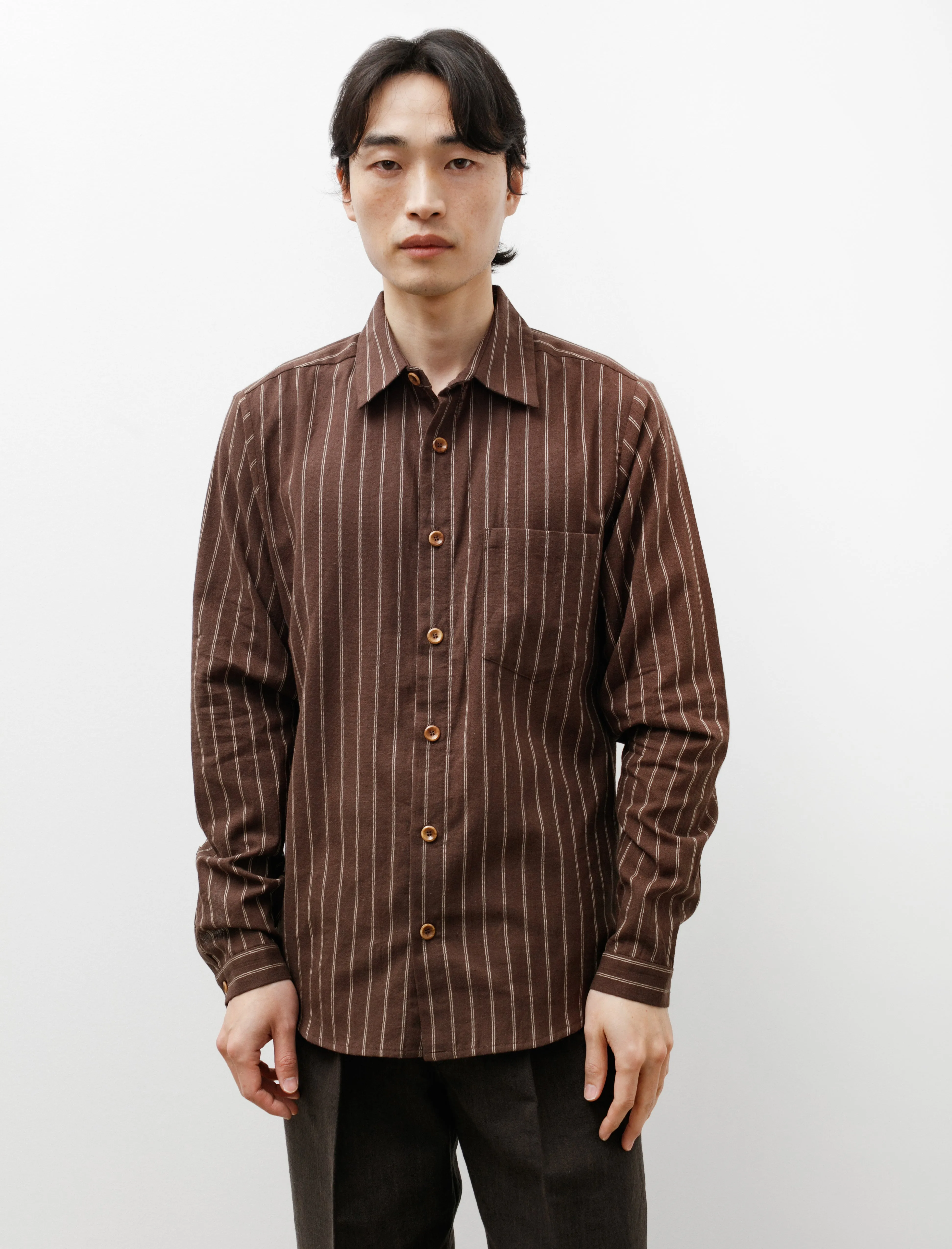 Brown Stripe Shirt Cotton Linen