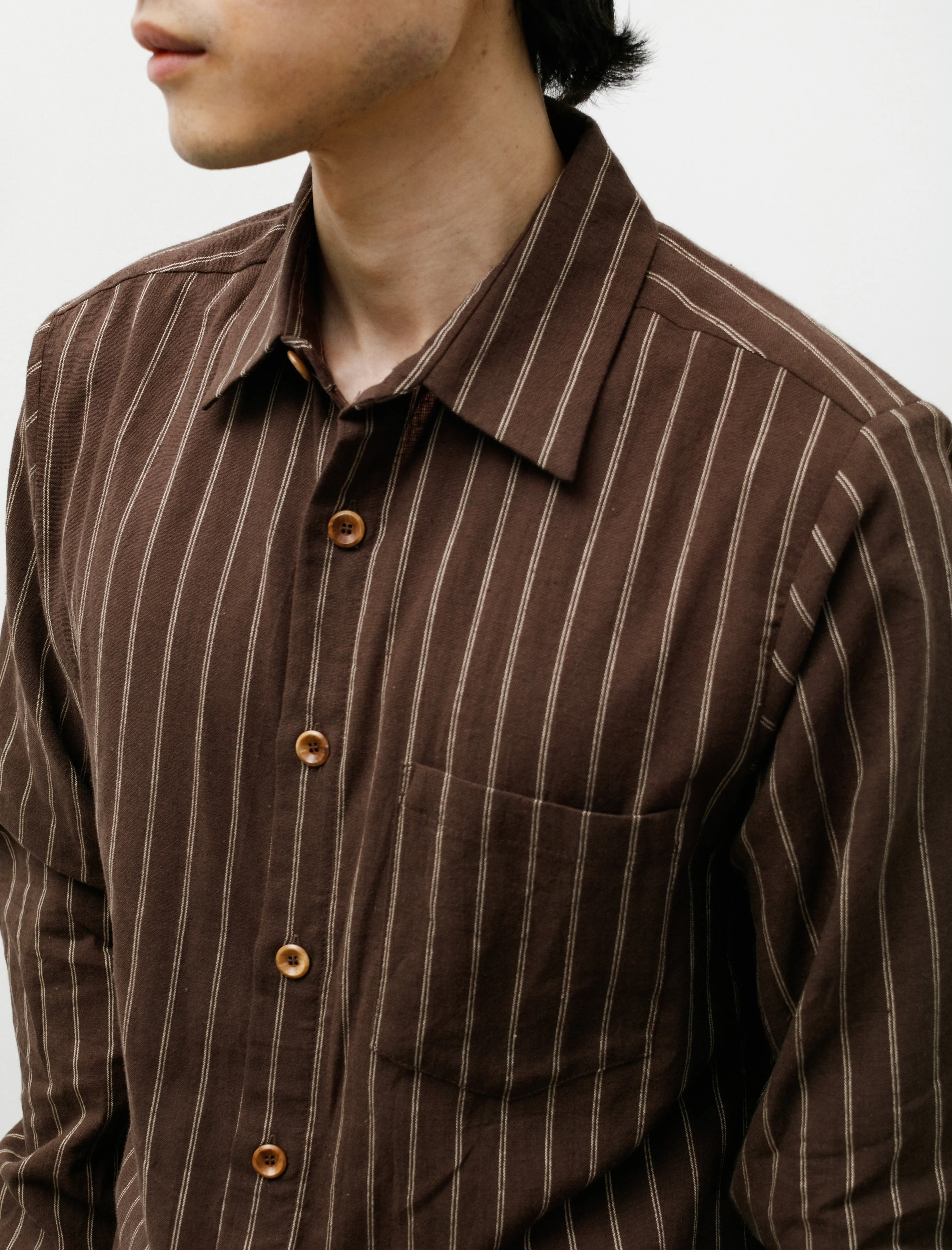 Brown Stripe Shirt Cotton Linen