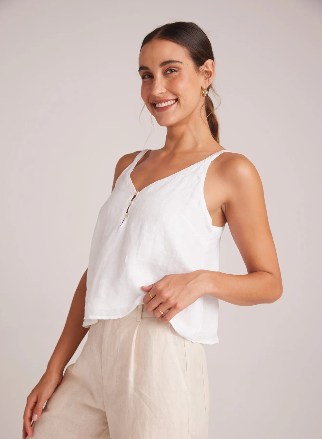 Button Front Cami - White