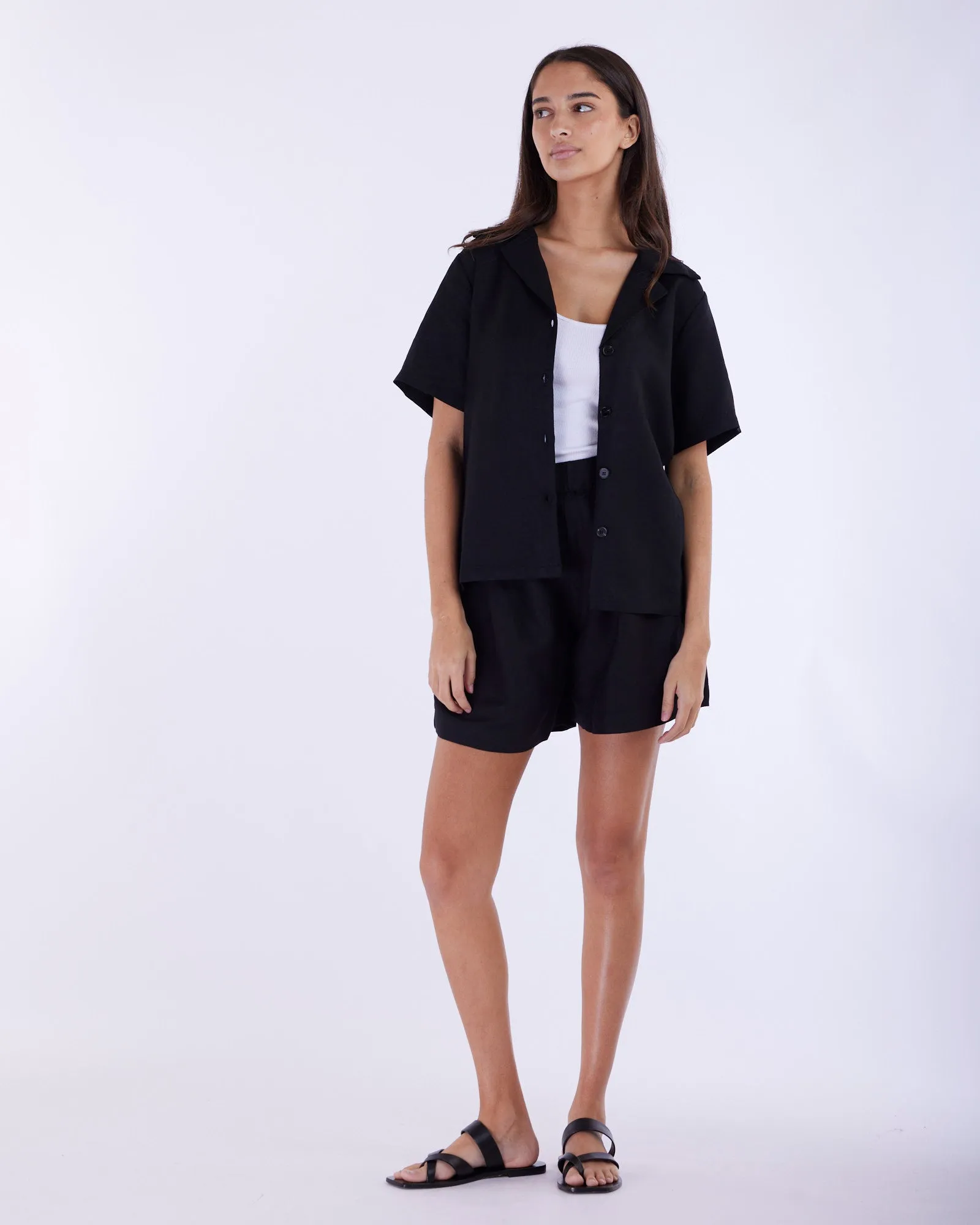 Cancun Linen Bowling Shirt - Black