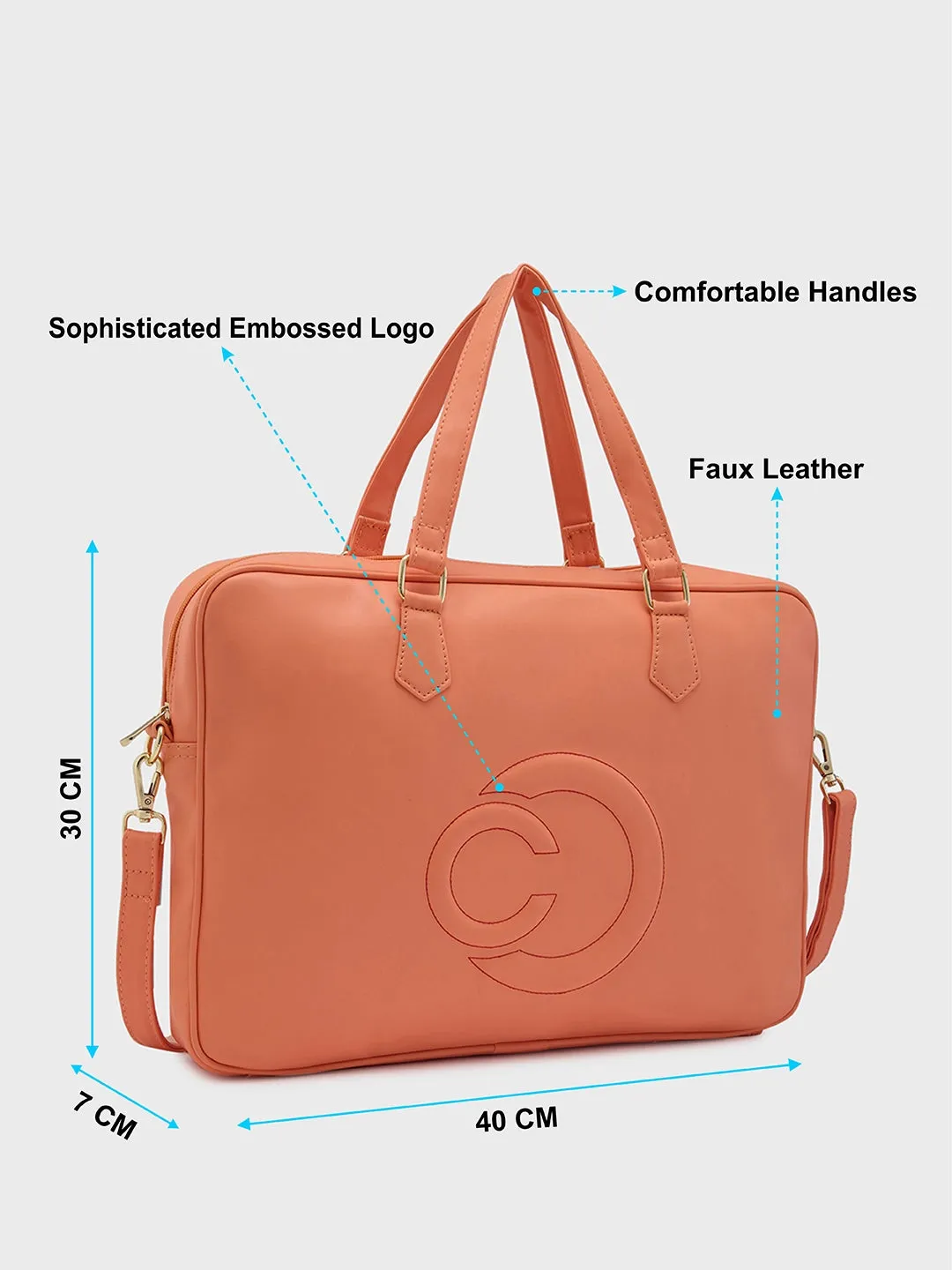 Caprese Dora Laptop Bag Large Solid Women'S Office Handbag Coral