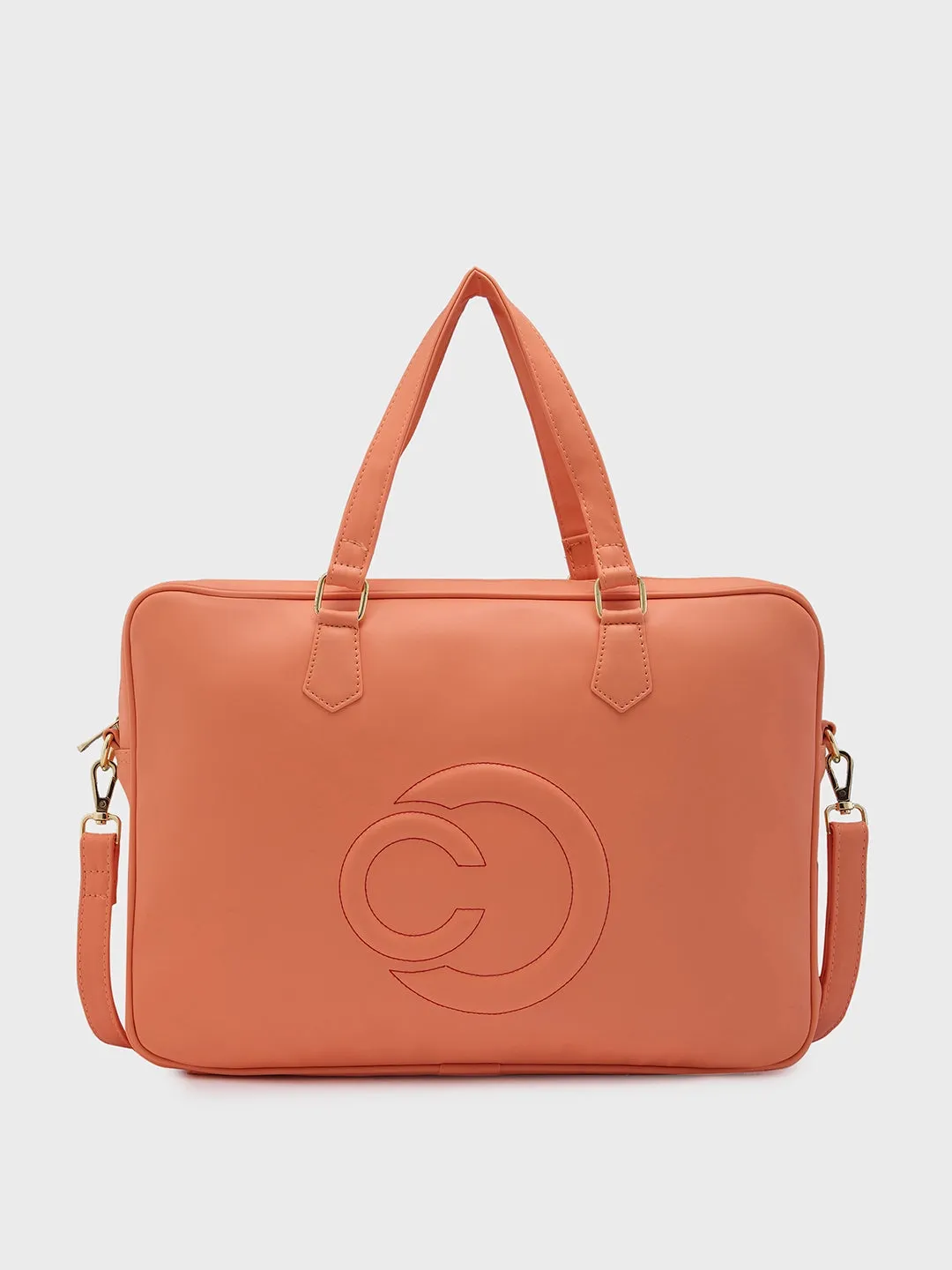 Caprese Dora Laptop Bag Large Solid Women'S Office Handbag Coral