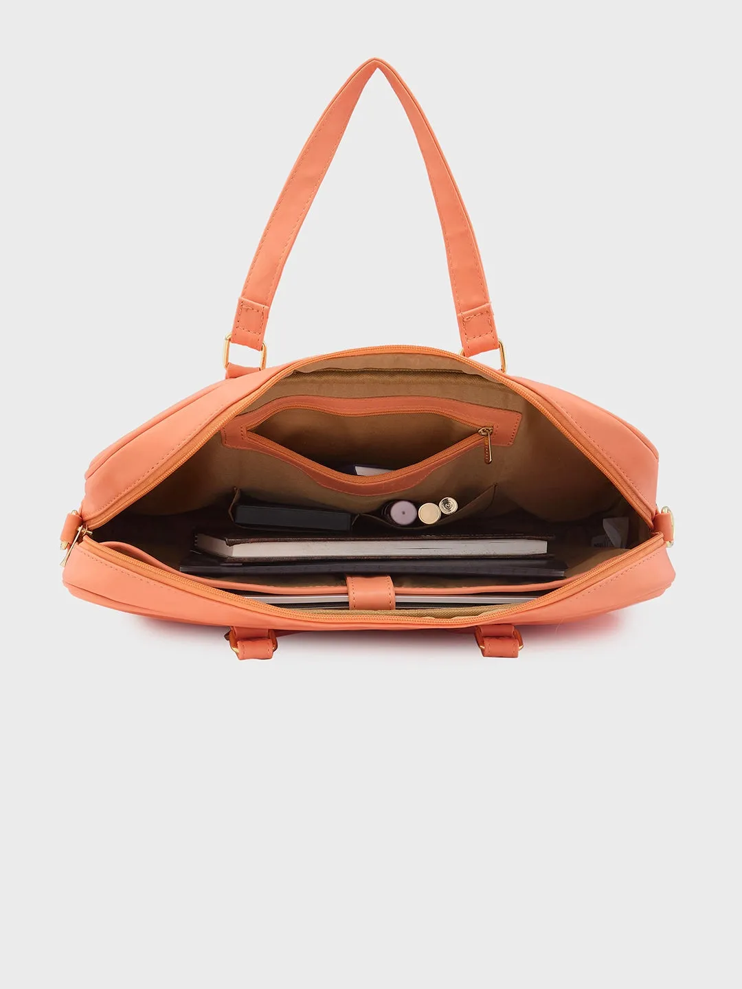 Caprese Dora Laptop Bag Large Solid Women'S Office Handbag Coral