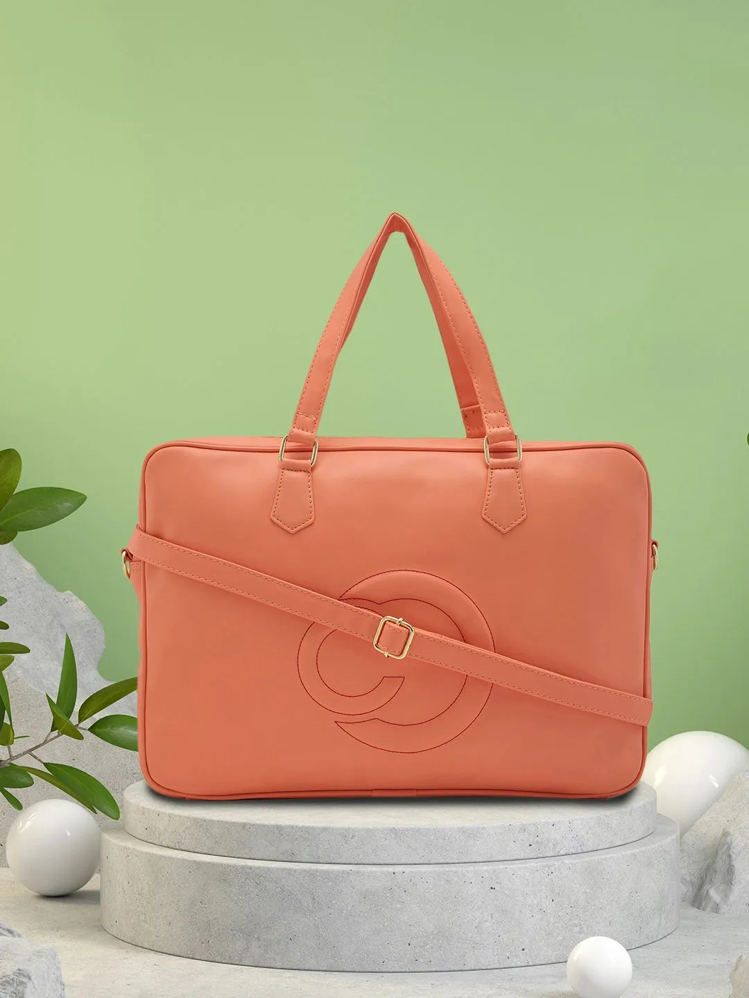 Caprese Dora Laptop Bag Large Solid Women'S Office Handbag Coral