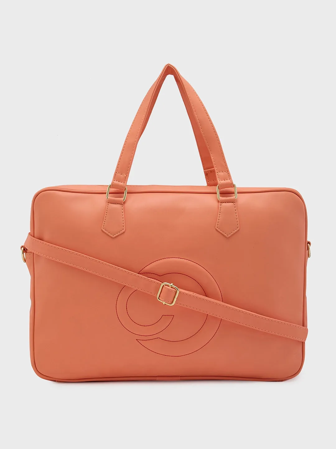 Caprese Dora Laptop Bag Large Solid Women'S Office Handbag Coral