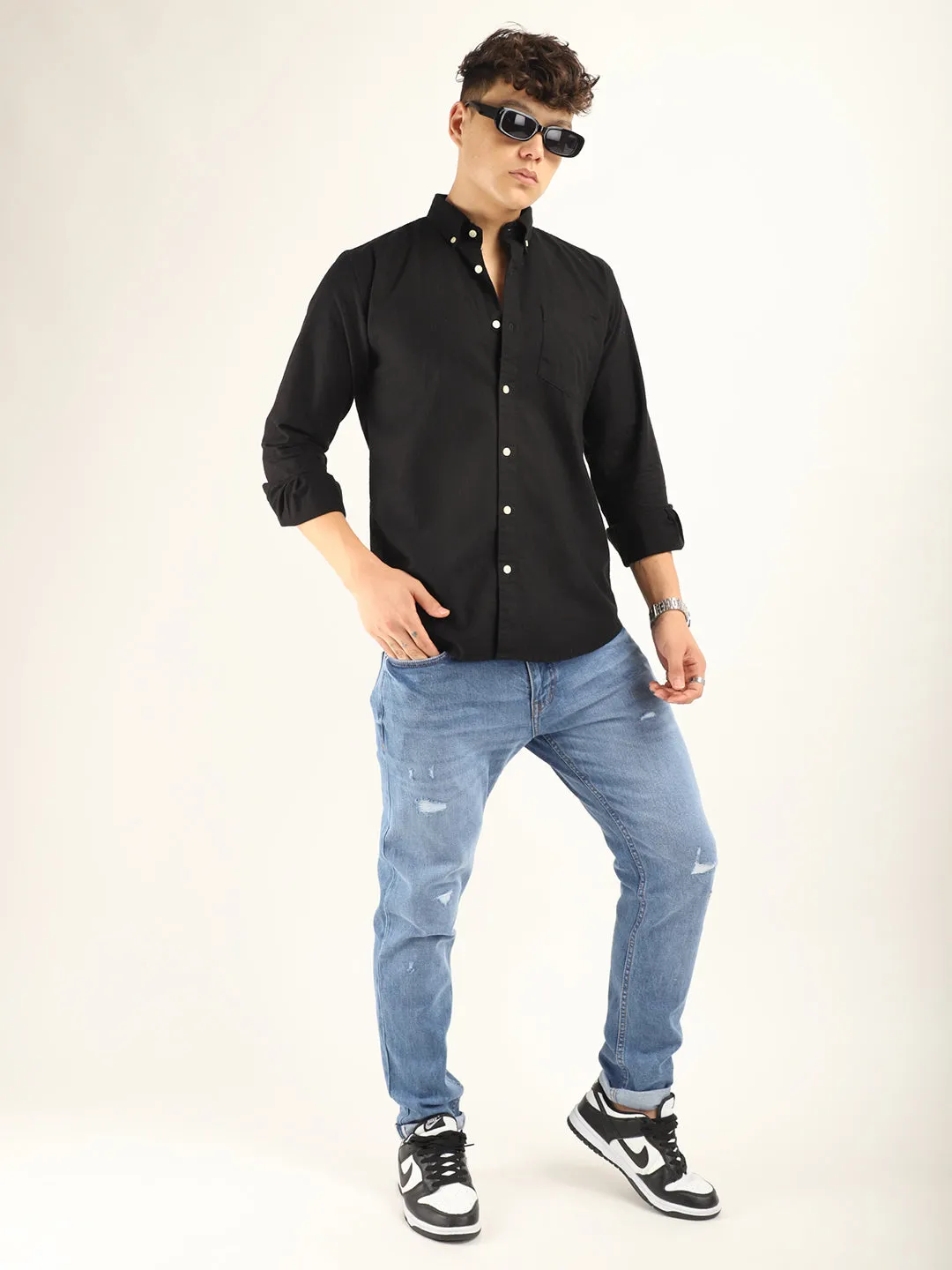 Carlo Oxford Black Full Sleeves Shirt