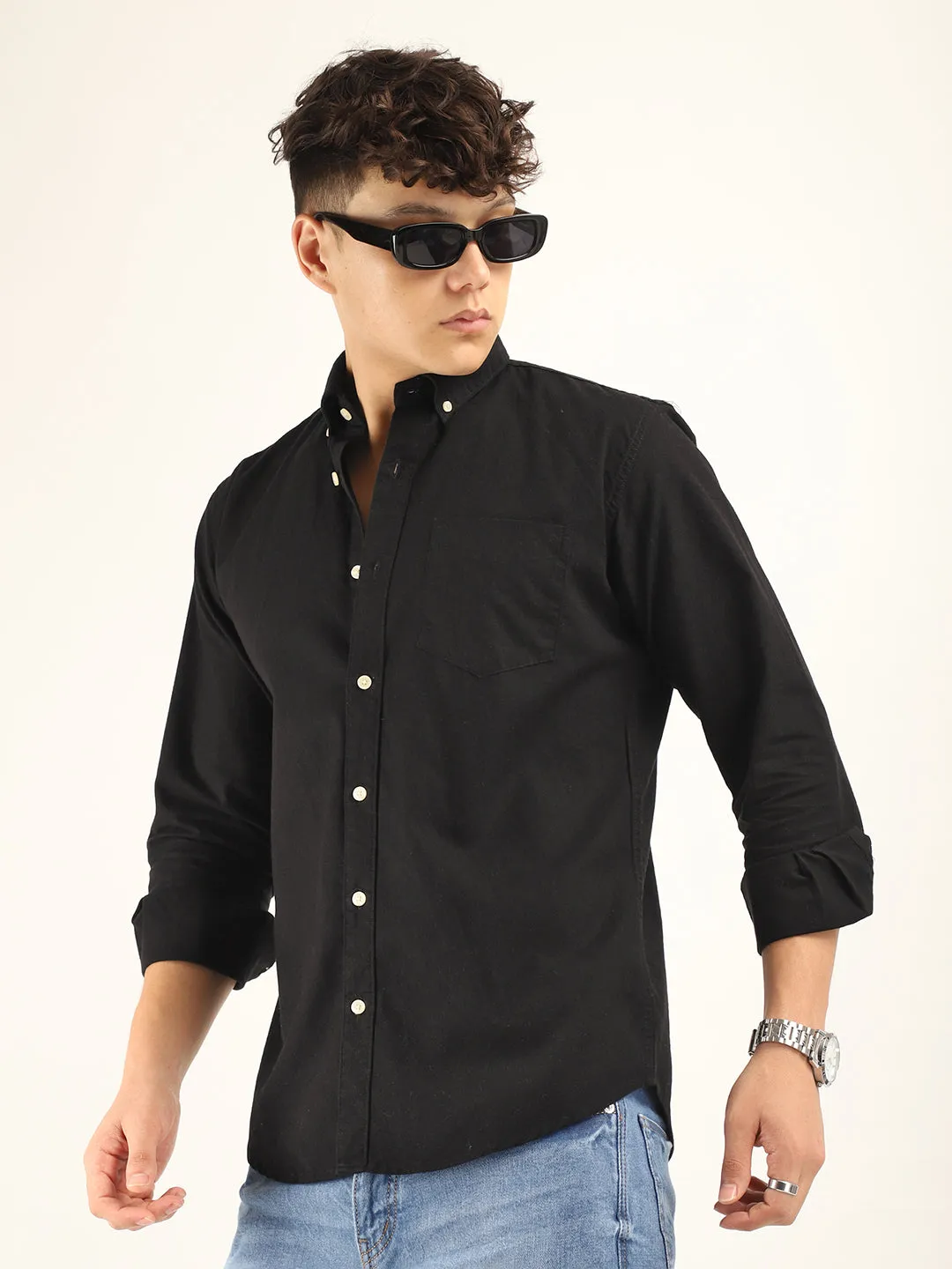 Carlo Oxford Black Full Sleeves Shirt