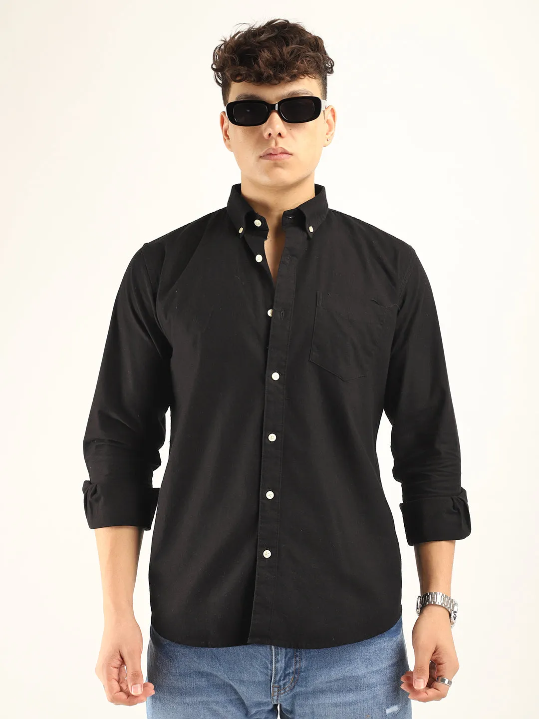 Carlo Oxford Black Full Sleeves Shirt