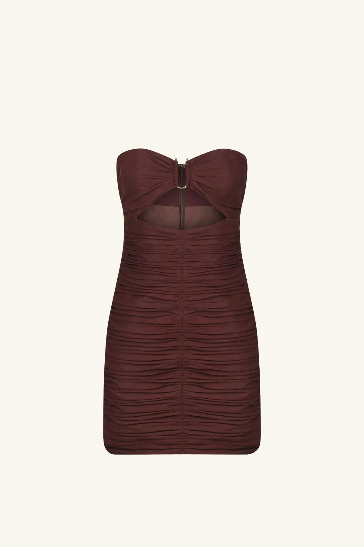 CEZANNE LINEN STRAPLESS FITTED MINI DRESS - COCOA