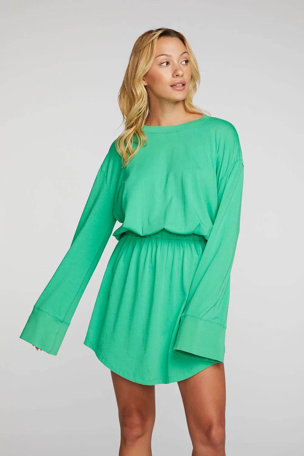 Cotton Jersey Mini Dress with Wide Sleeves