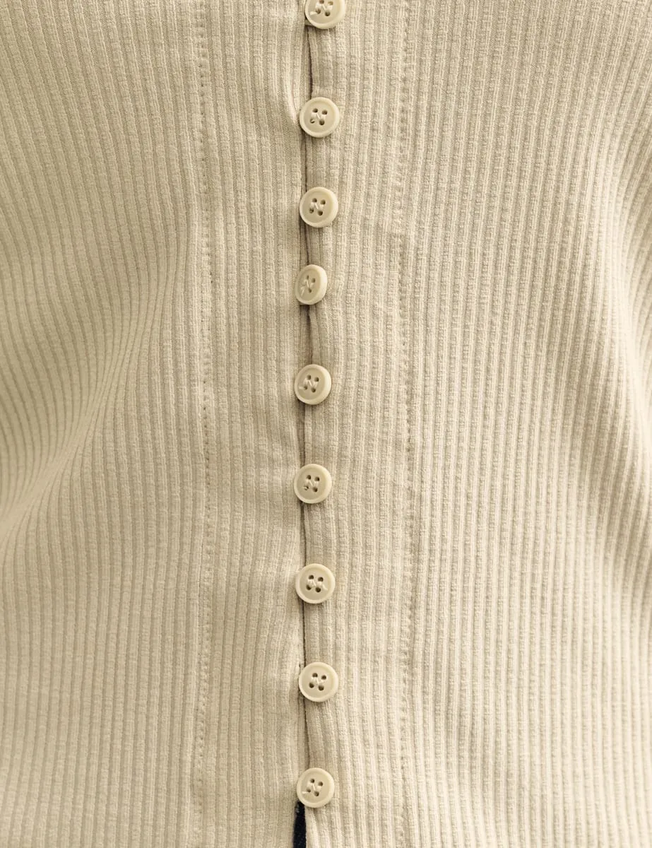 Cream Button Through Top