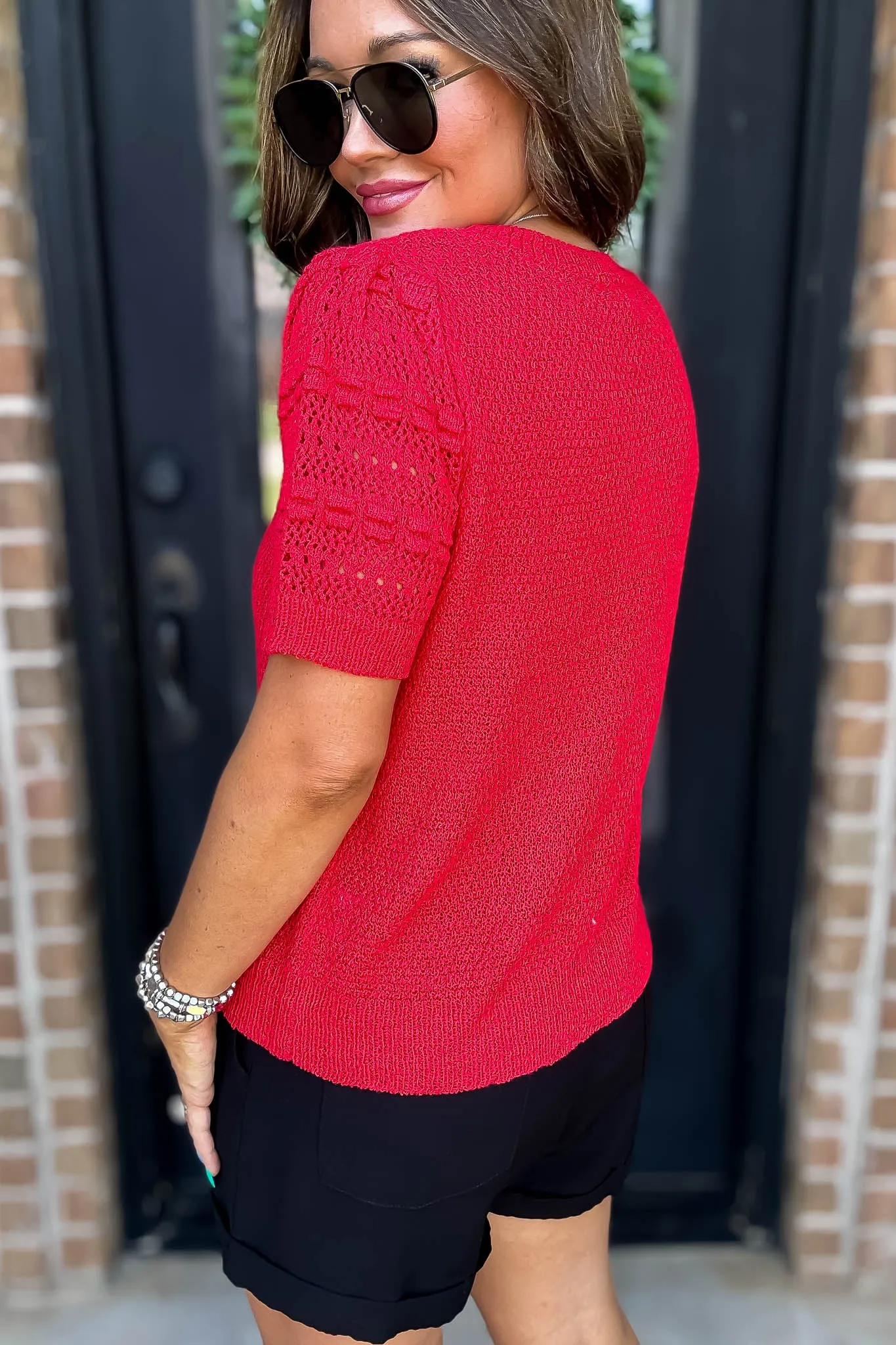 Crochet Red Short Sleeves Top