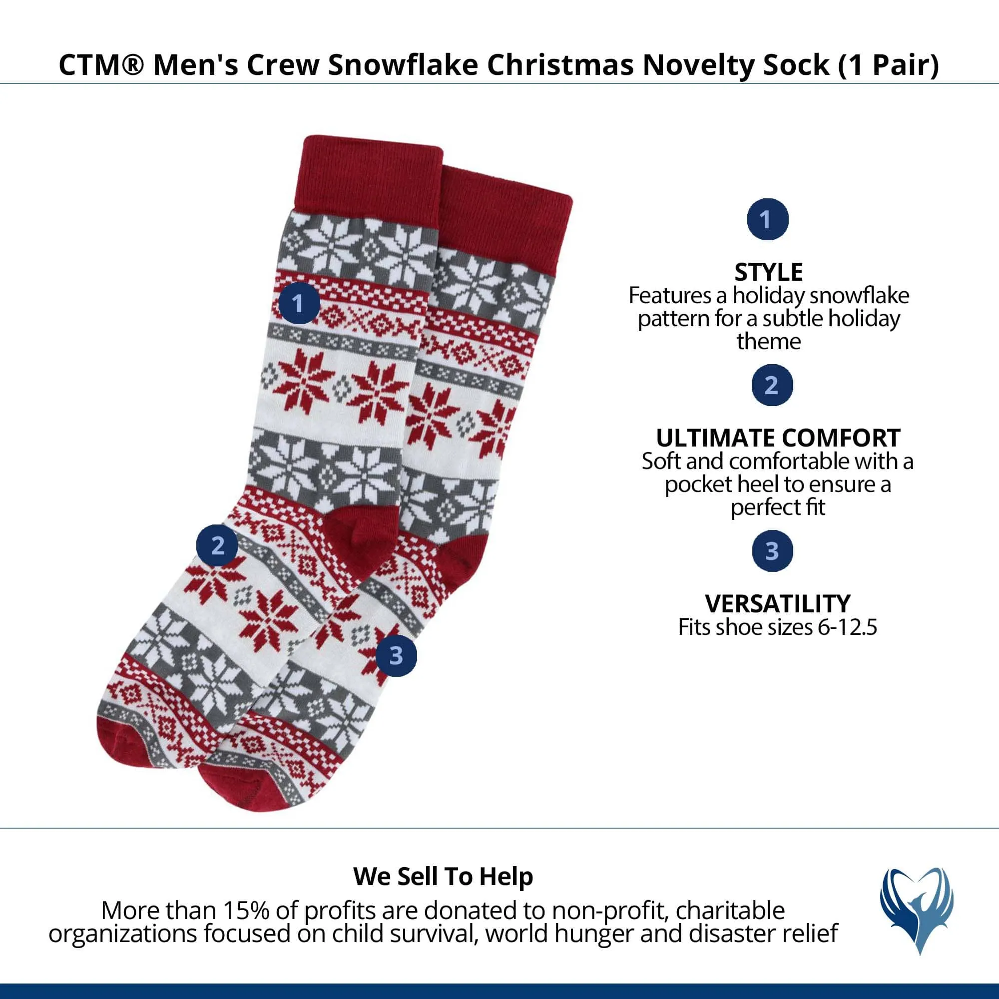 CTM® Men's Crew Snowflake Christmas Novelty Sock (1 Pair)