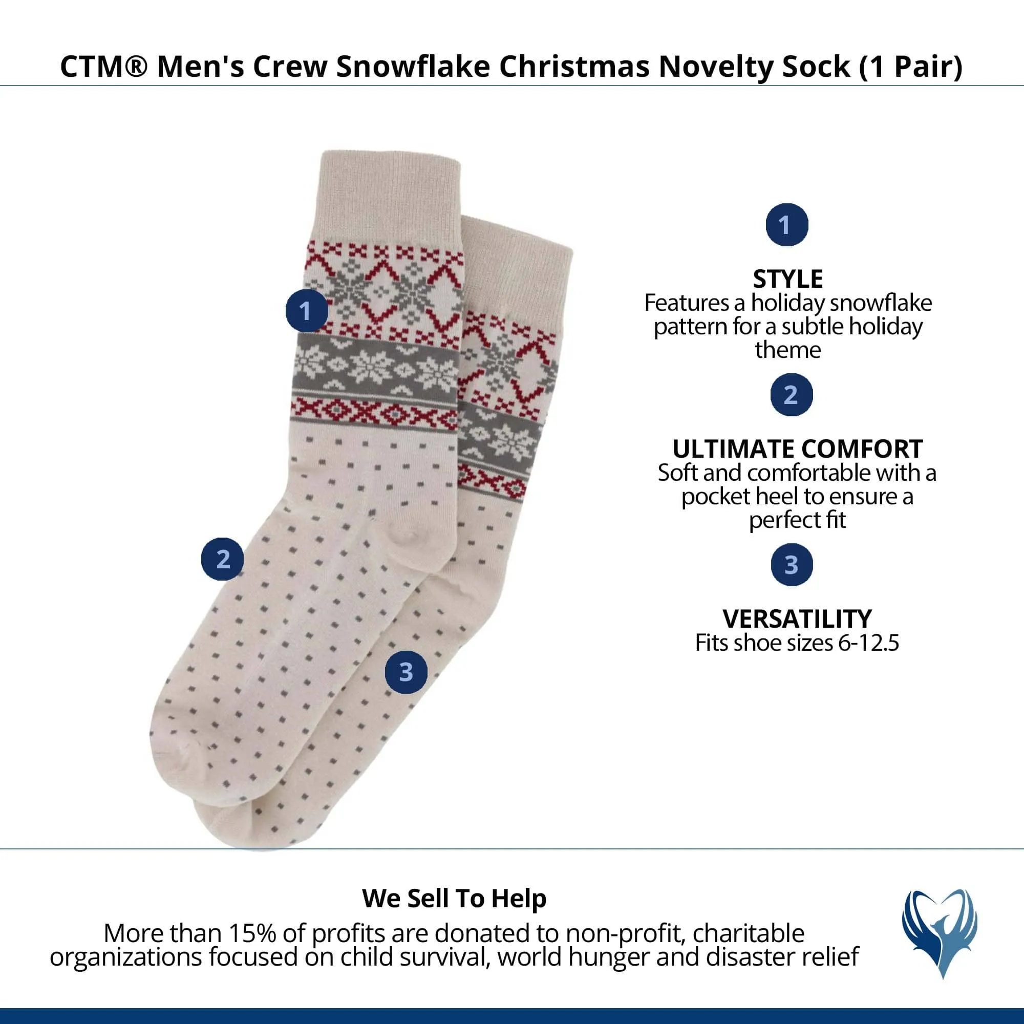 CTM® Men's Crew Snowflake Christmas Novelty Sock (1 Pair)