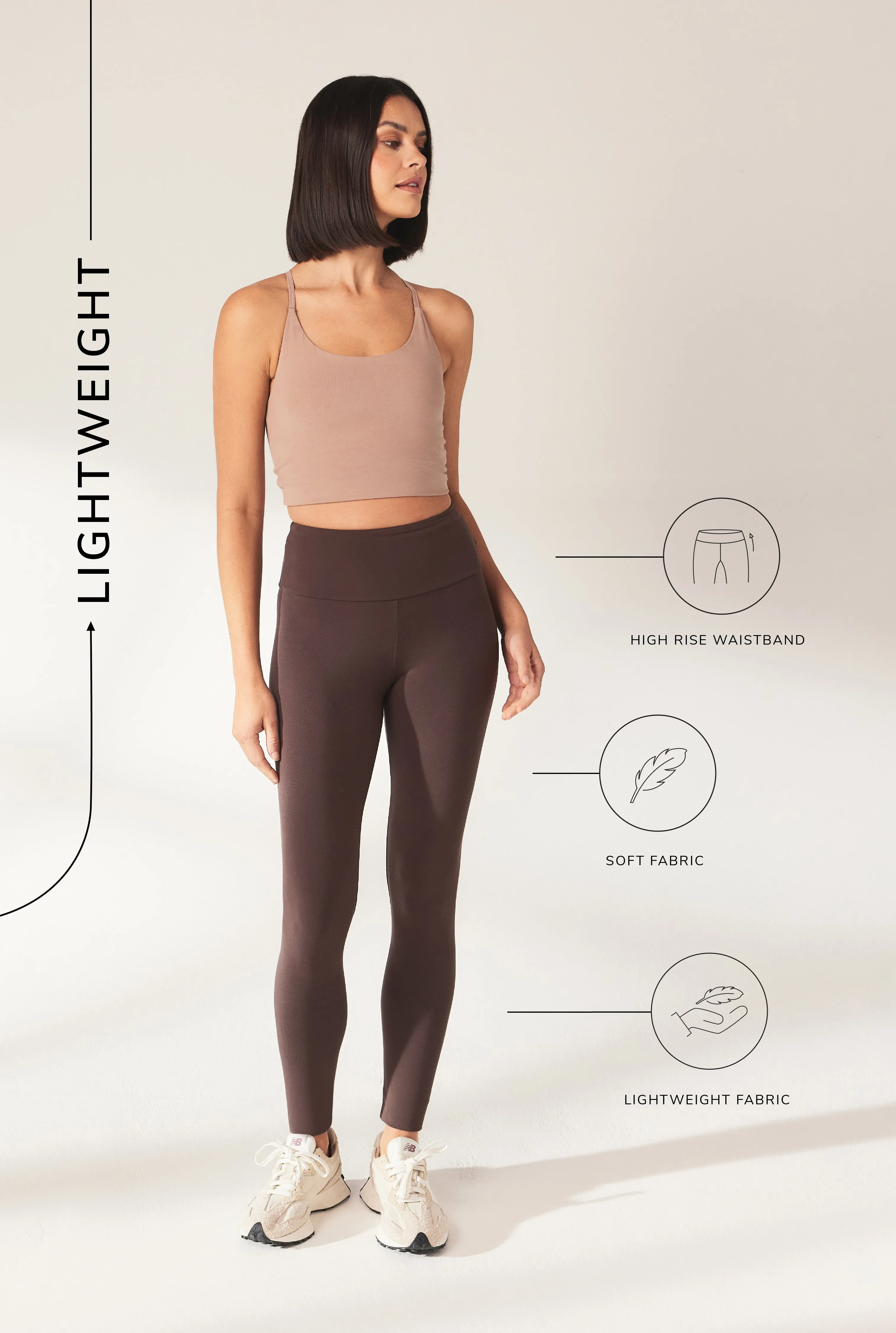 Curve Lightweight Everyday High Waisted Leggings - Espresso Brown