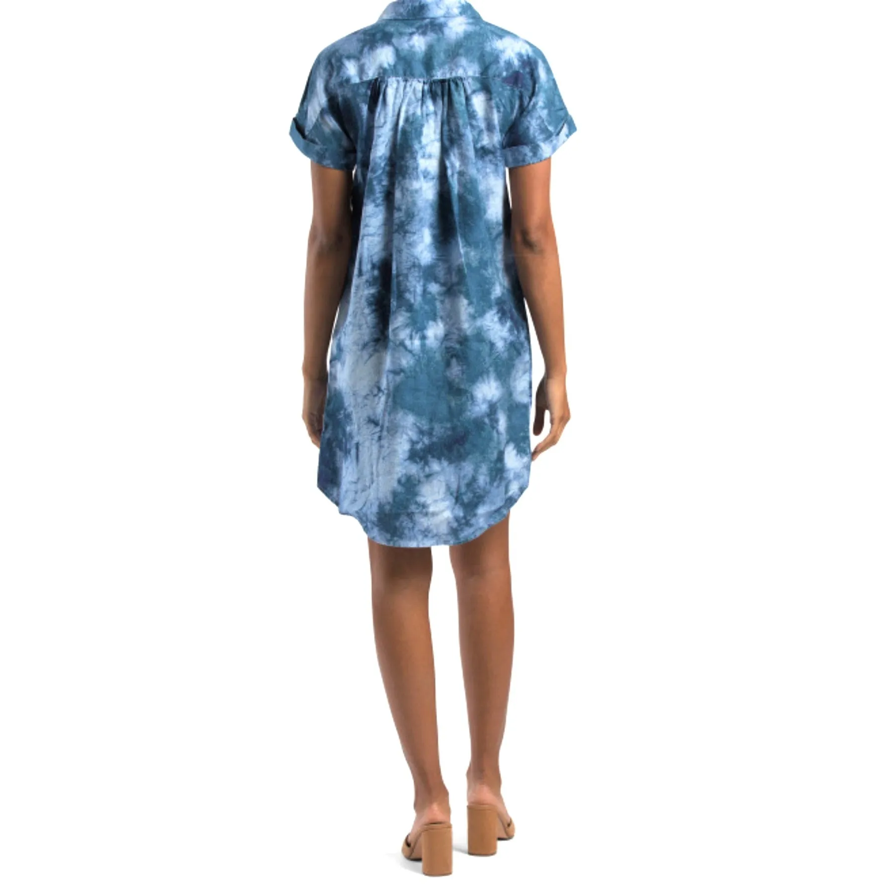 Cynthia Rowley Women's Linen Hi-low Hem Short Sleeve Tie Dye Print Mini Shirt Dress