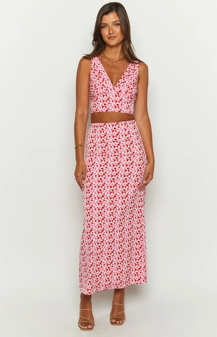 Dahlia Pink And Red Speckled Maxi Skirt