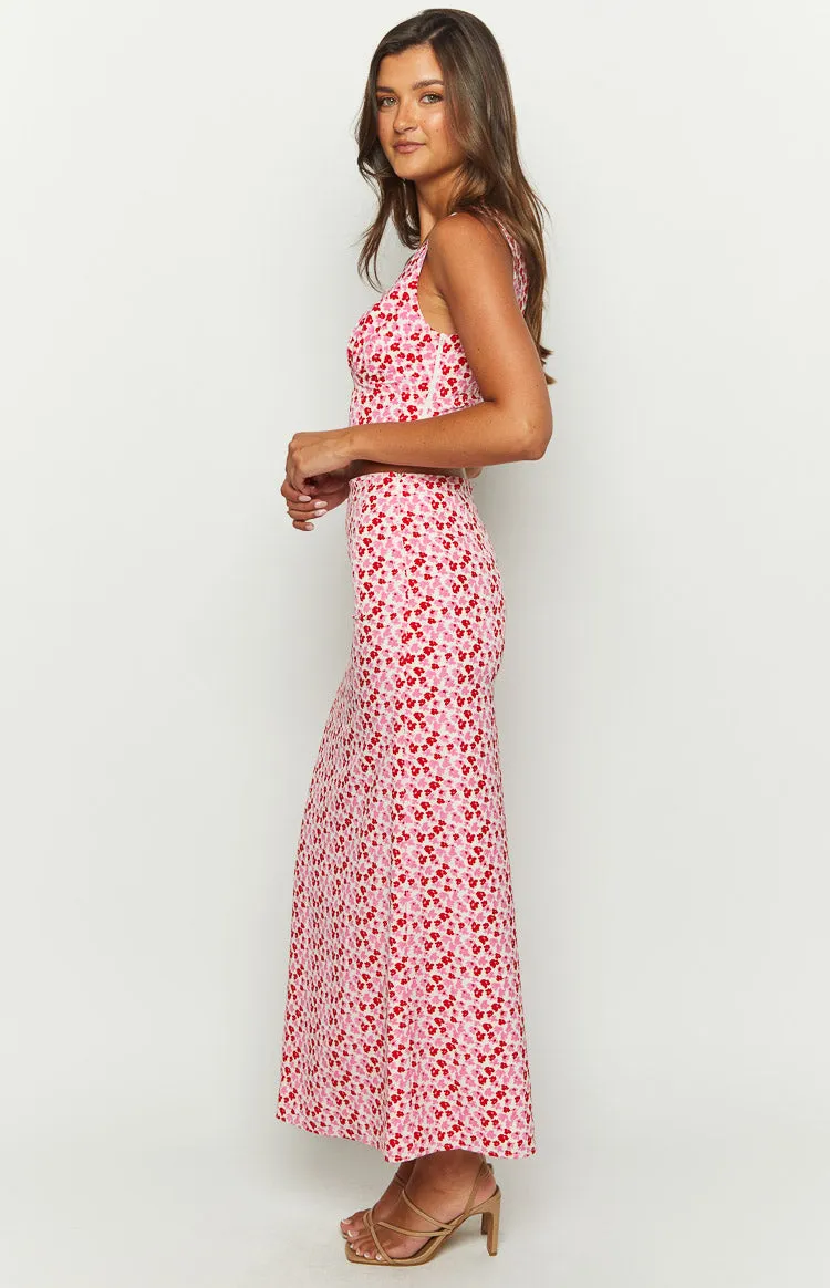 Dahlia Pink And Red Speckled Maxi Skirt