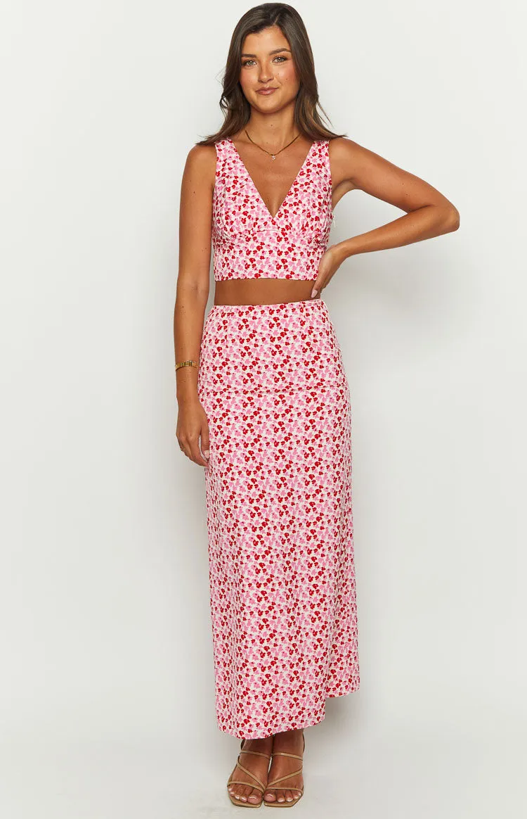 Dahlia Pink And Red Speckled Maxi Skirt