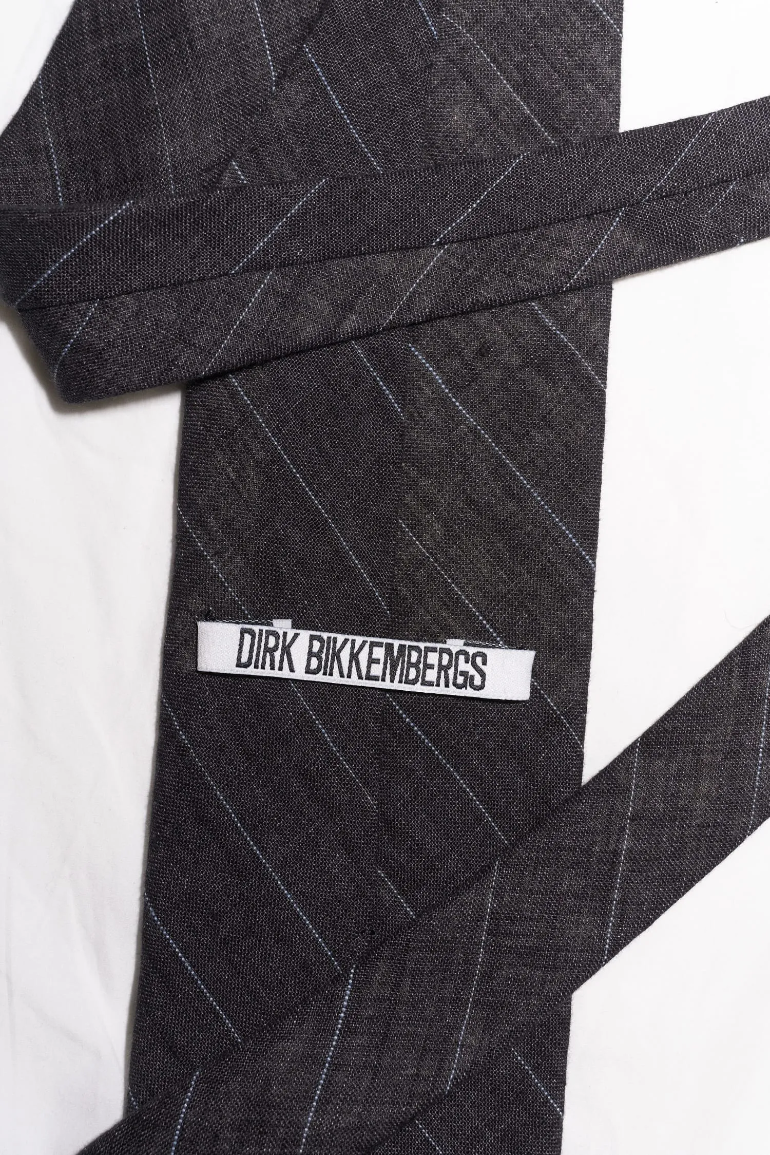 Dirk Bikkembergs spring 1998 grey striped linen leather tie ring necktie