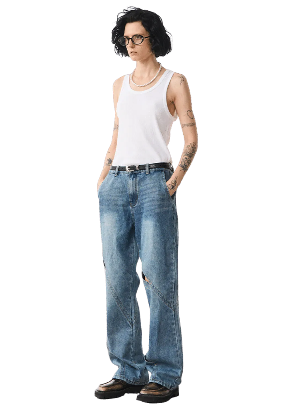 Distressed Hollow Out Jeans