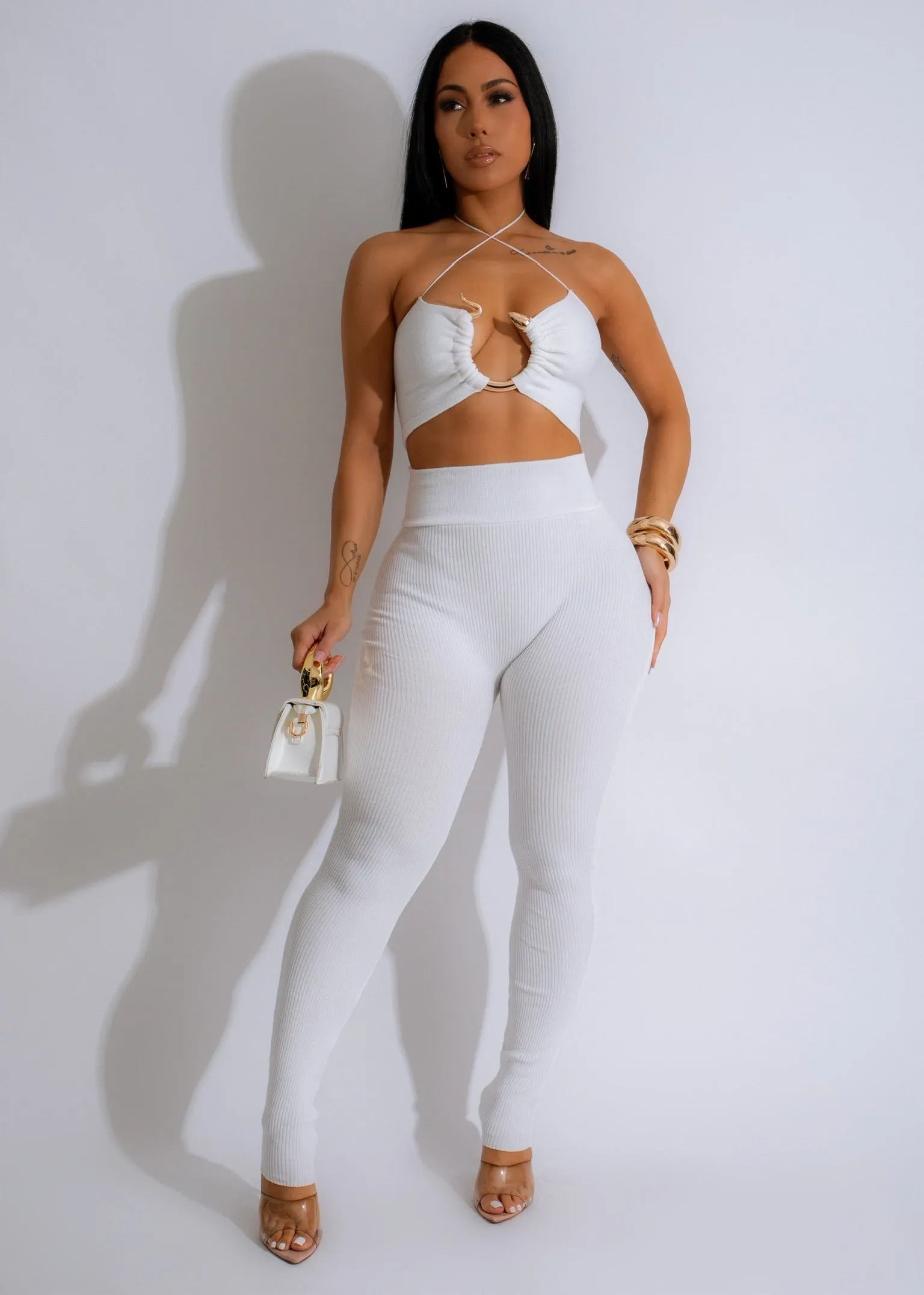 Dream Big Ribbed Pant Set White