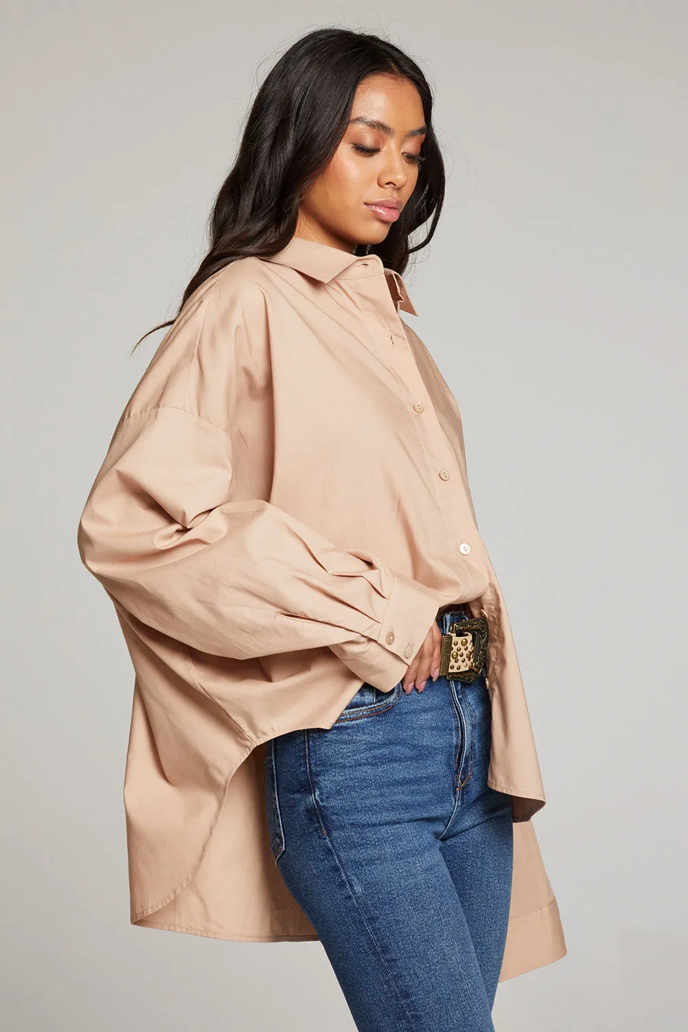 Ezra Warm Taupe Button Up