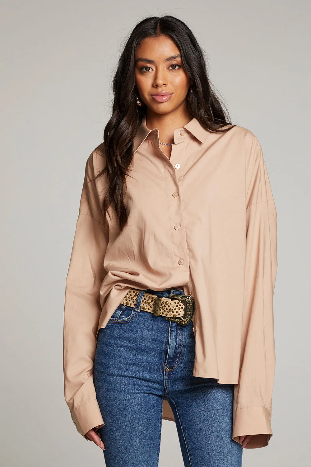 Ezra Warm Taupe Button Up