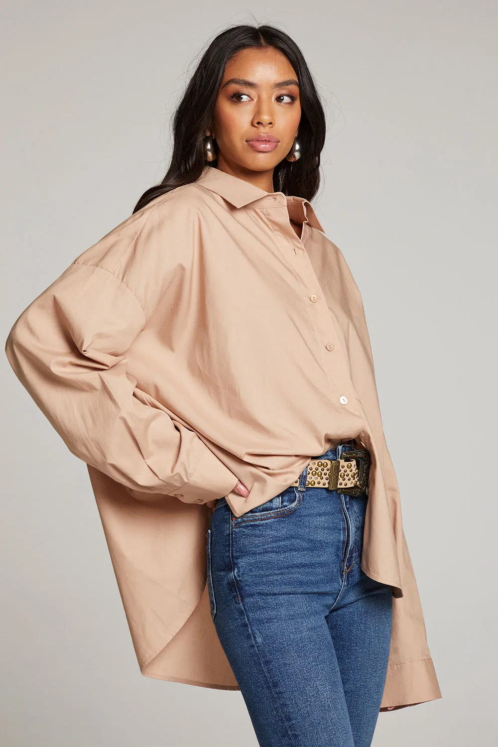 Ezra Warm Taupe Button Up