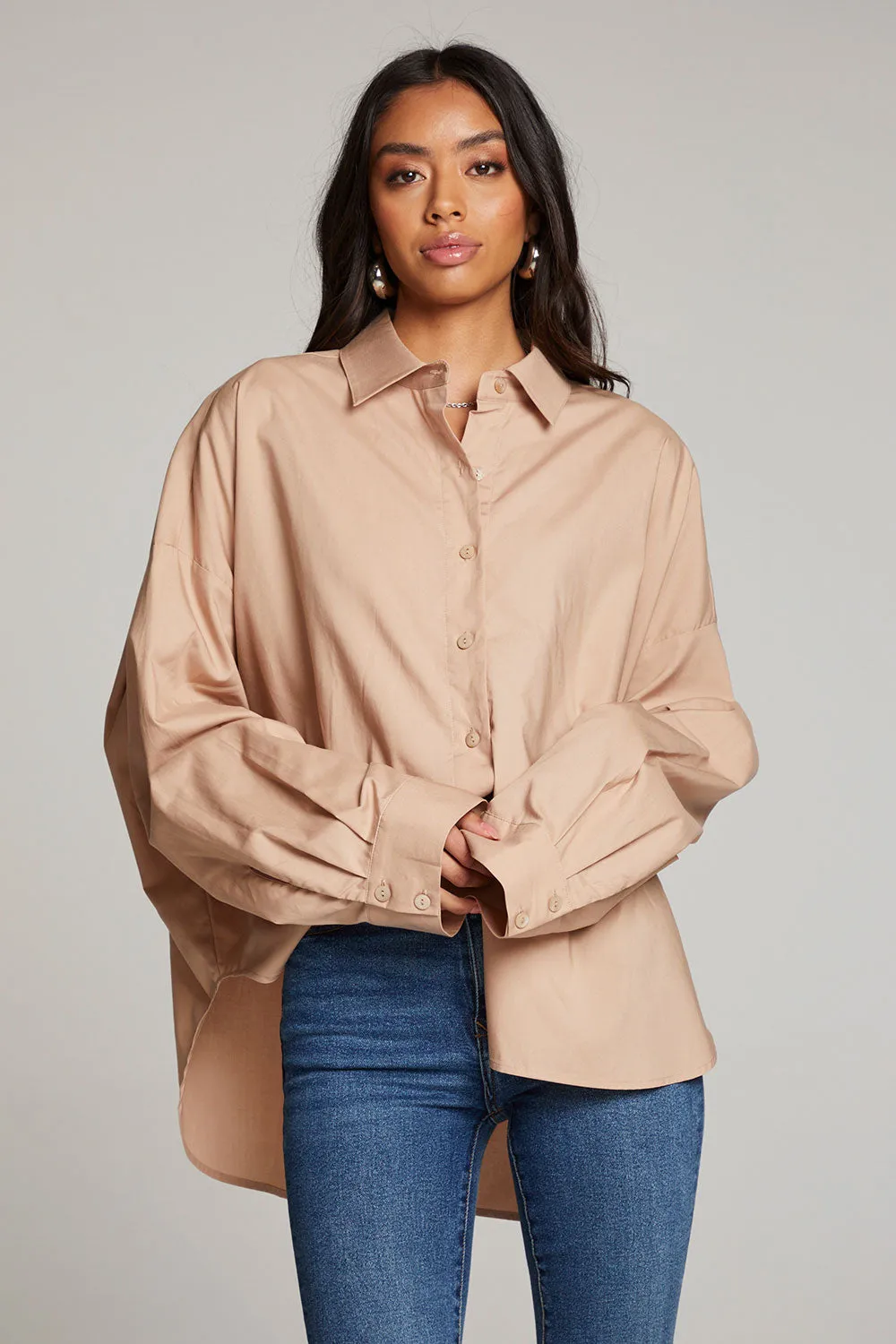 Ezra Warm Taupe Button Up