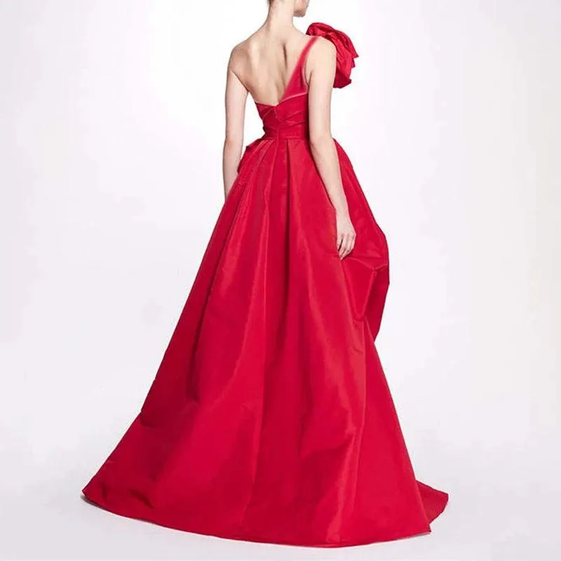 Fashion Red Women Formal Evening Dresses Long Bridal Wedding Prom Gowns for Birthday One Shoulder Party Dresses 2024