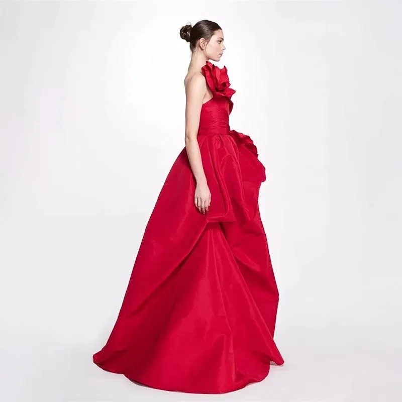 Fashion Red Women Formal Evening Dresses Long Bridal Wedding Prom Gowns for Birthday One Shoulder Party Dresses 2024