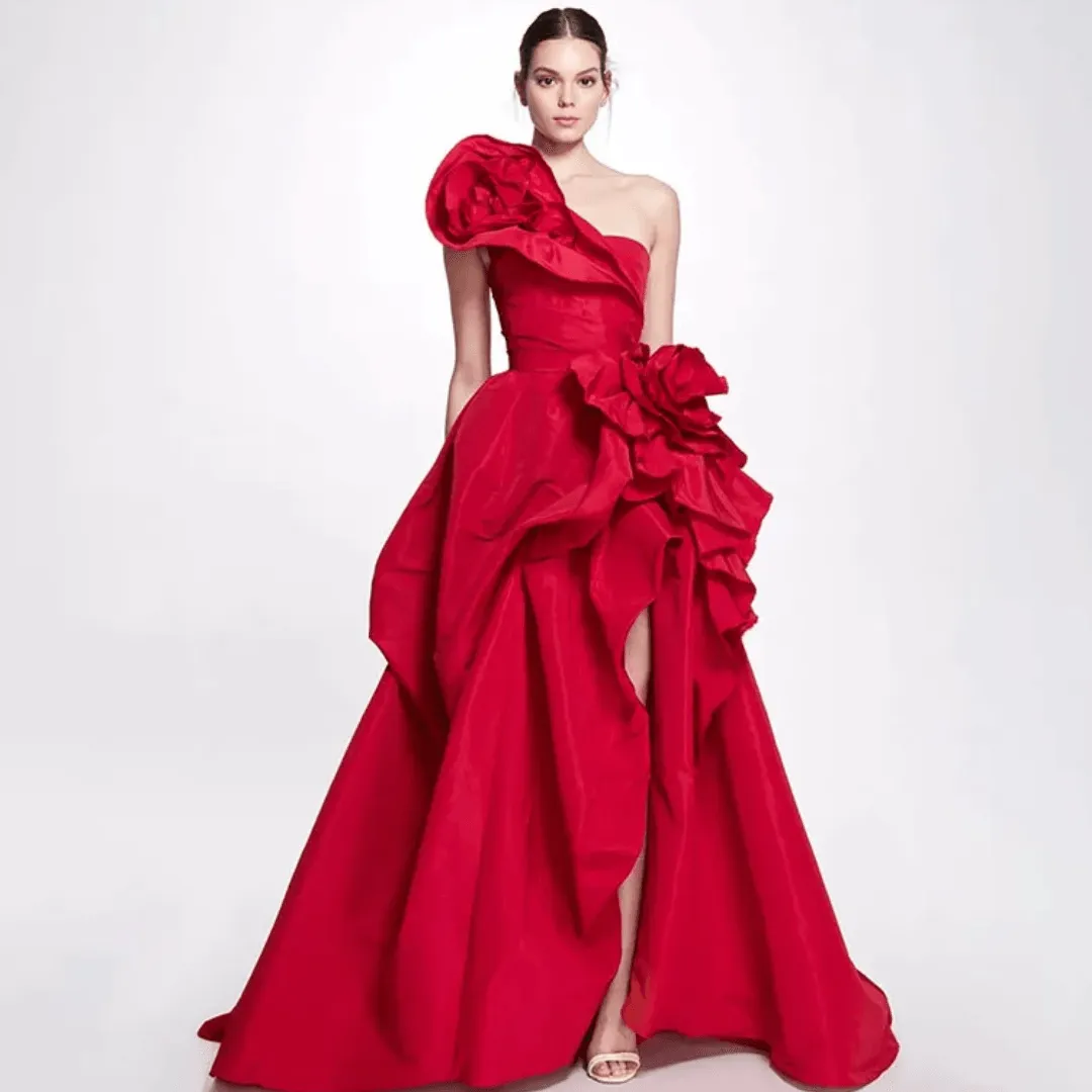 Fashion Red Women Formal Evening Dresses Long Bridal Wedding Prom Gowns for Birthday One Shoulder Party Dresses 2024