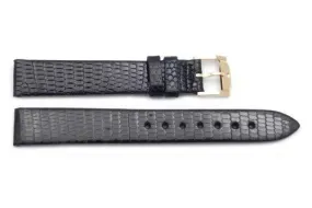 FITS  Genuine Textured Leather Black Lizard Grain 15mm Watch Strap